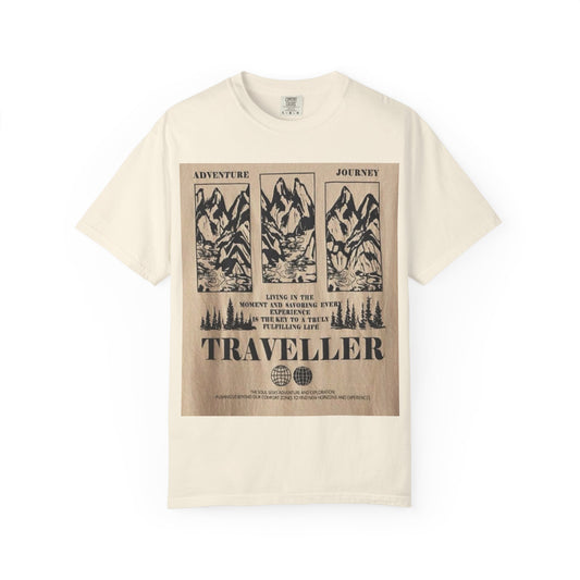 Adventure Traveller T-Shirt | Unisex Garment-Dyed Tee for Explorers, Outdoor Enthusiasts, Travel Lovers, Perfect Gift