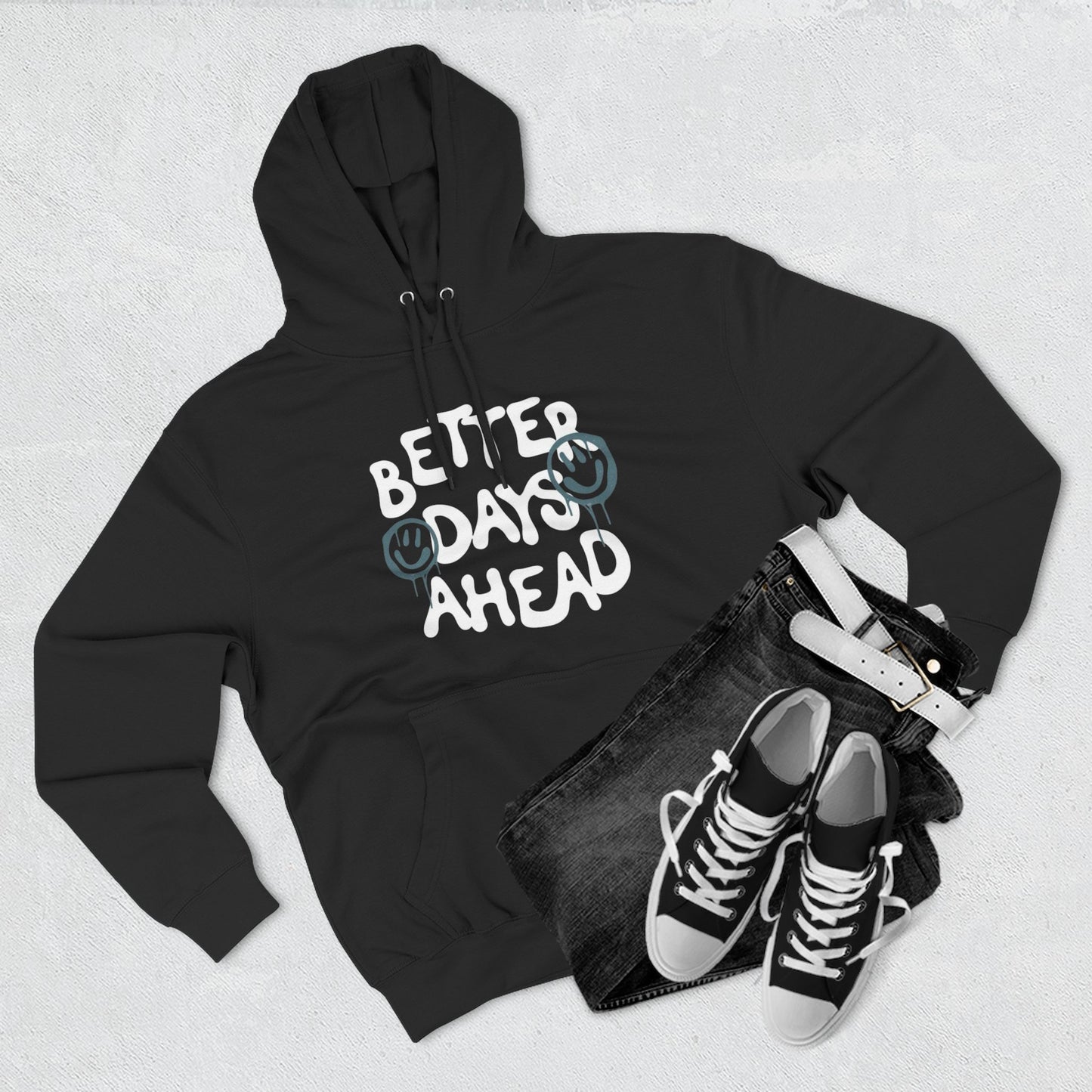 Three-Panel Fleece Hoodie with Motivational Prints