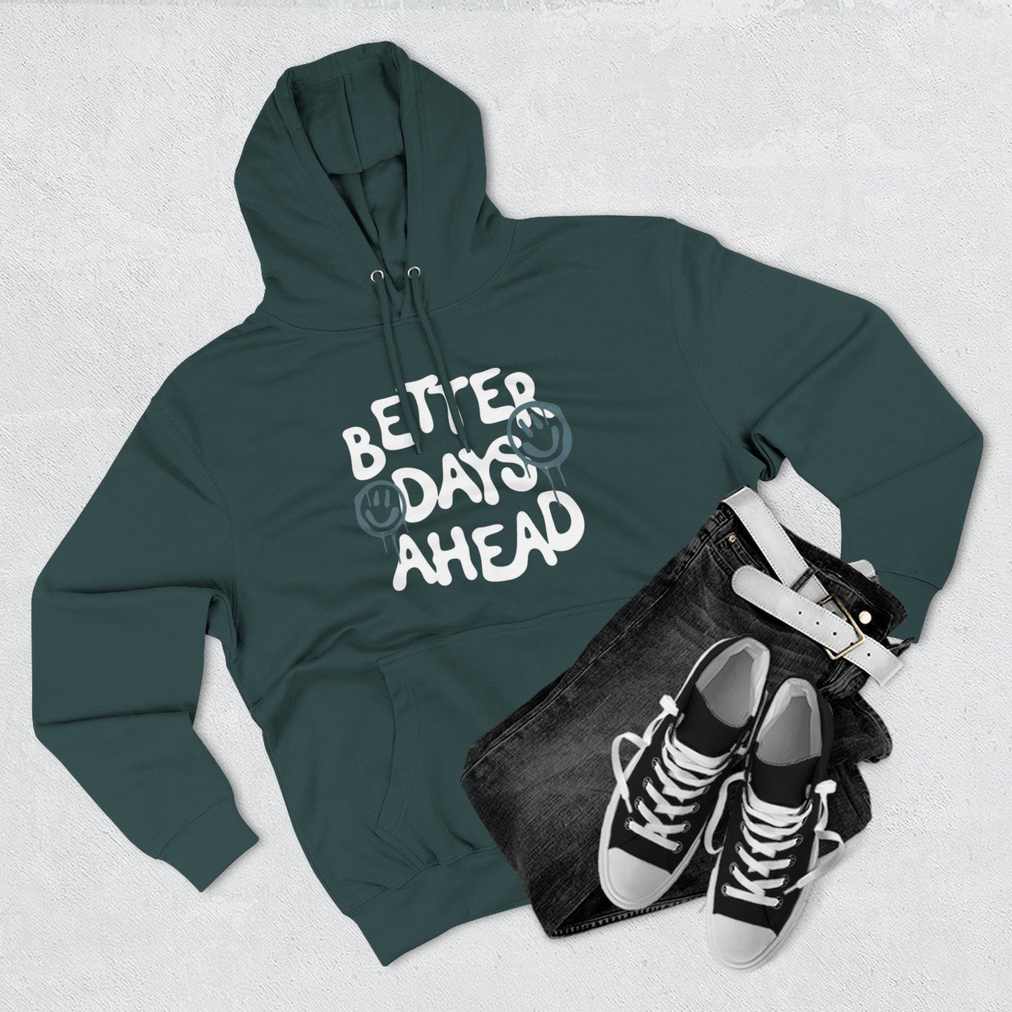 Three-Panel Fleece Hoodie with Motivational Prints