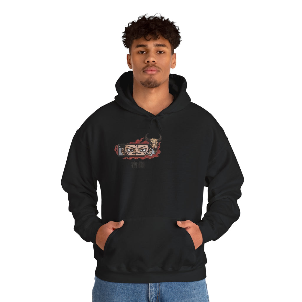 Hoodie — Demon Eye Graphic Hoodie with Kanji "宿傩" Urban Streetwear