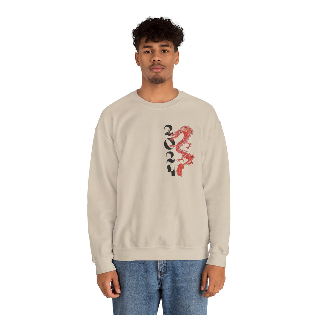 Crewneck Sweatshirt — Red Dragon Vertical Kanji Design