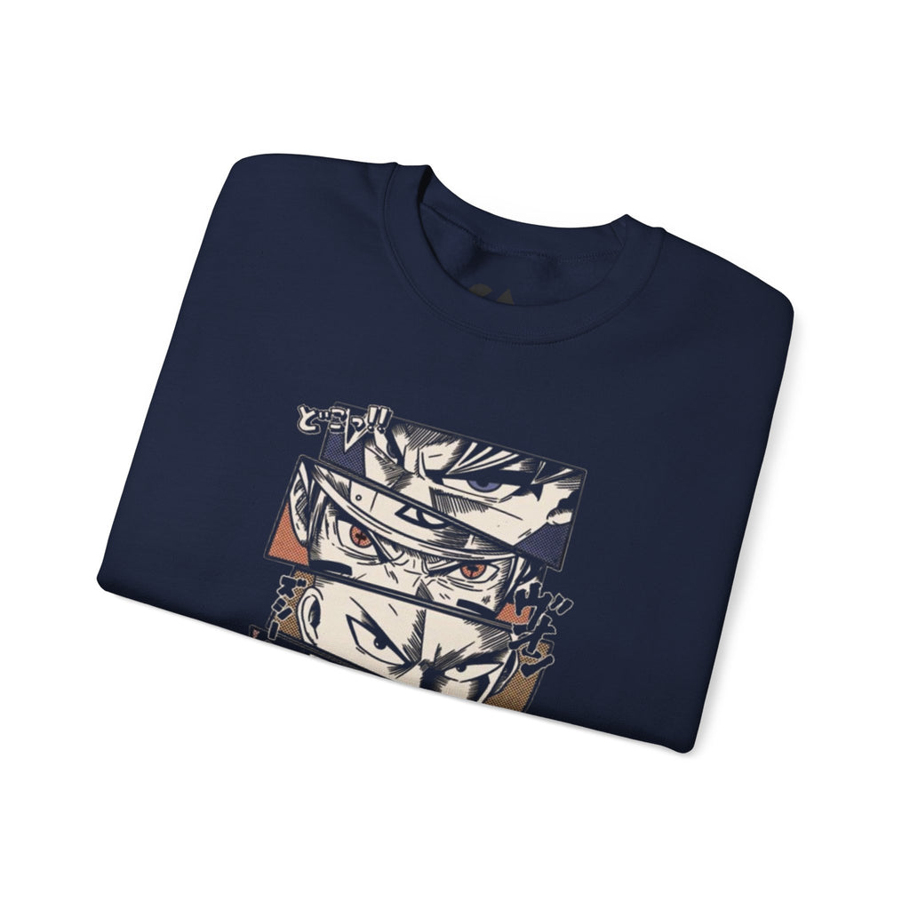 Anime Eyes Crewneck Sweatshirt — Intense Manga Character Panel Design