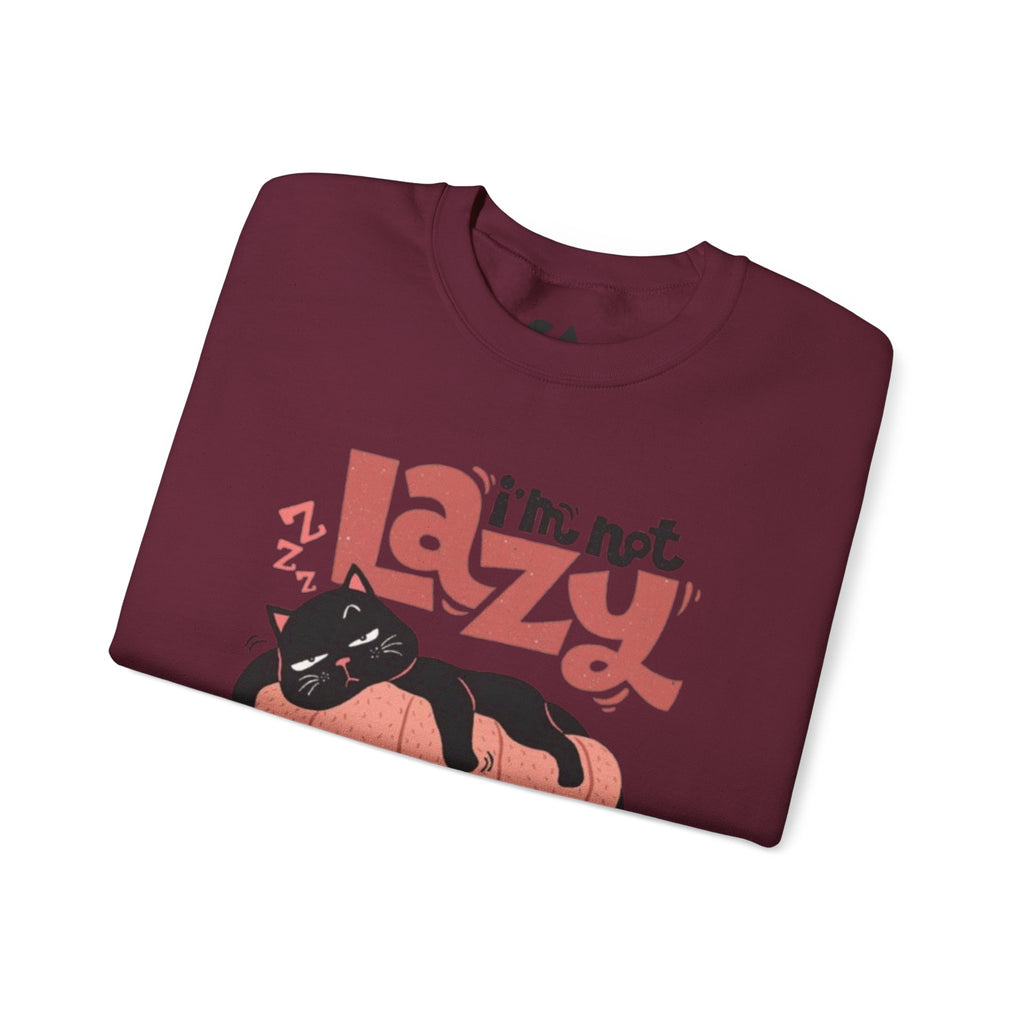 Crewneck Sweatshirt — “I’m Not Lazy, I’m Waiting for Inspiration to Hit You” Cat Graphic