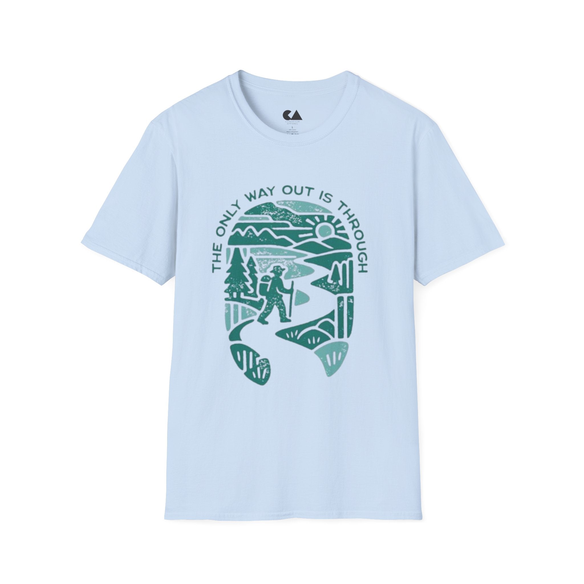 Adventure T‑Shirt — “The Only Way Out Is Through” Hiking Graphic Tee