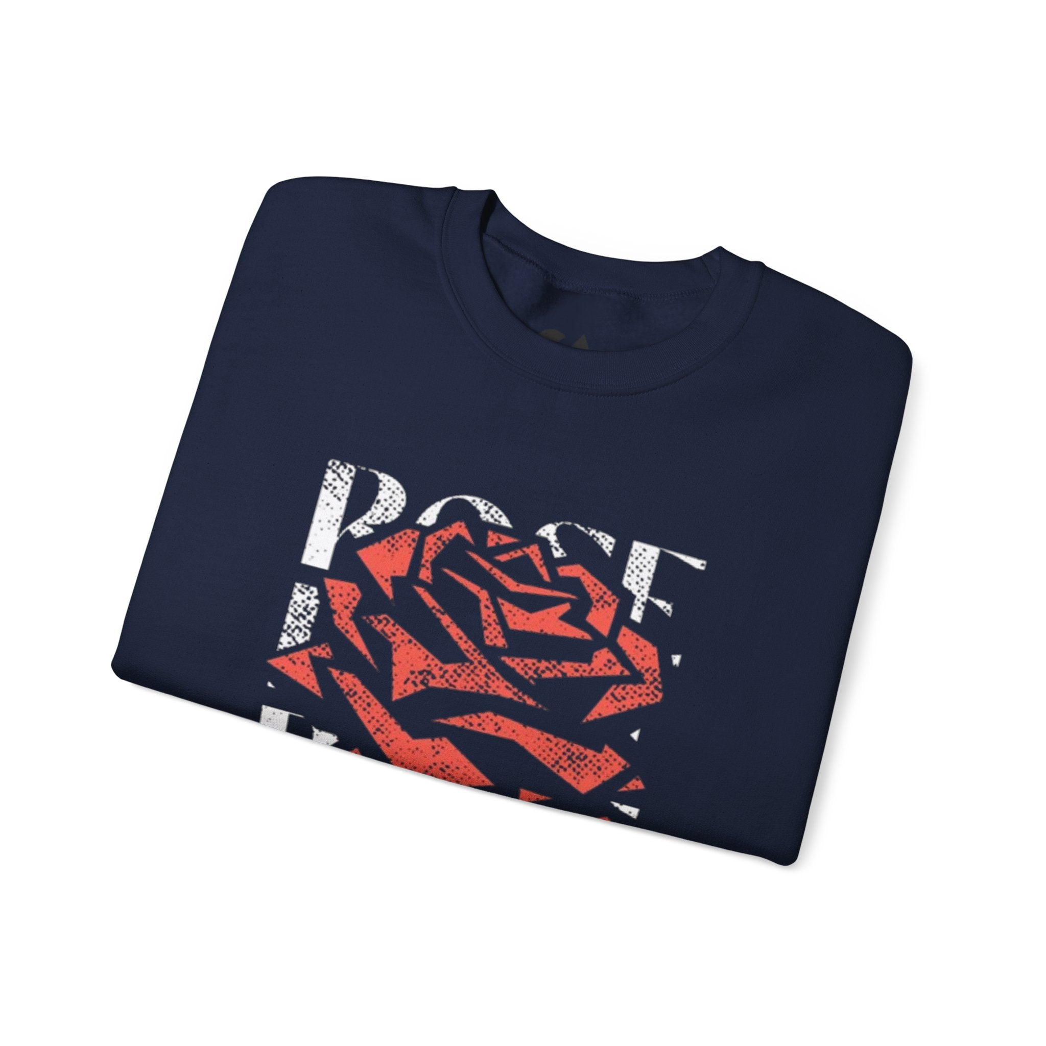Rose Graphic Sweatshirt — Distressed Red Rose Text Design