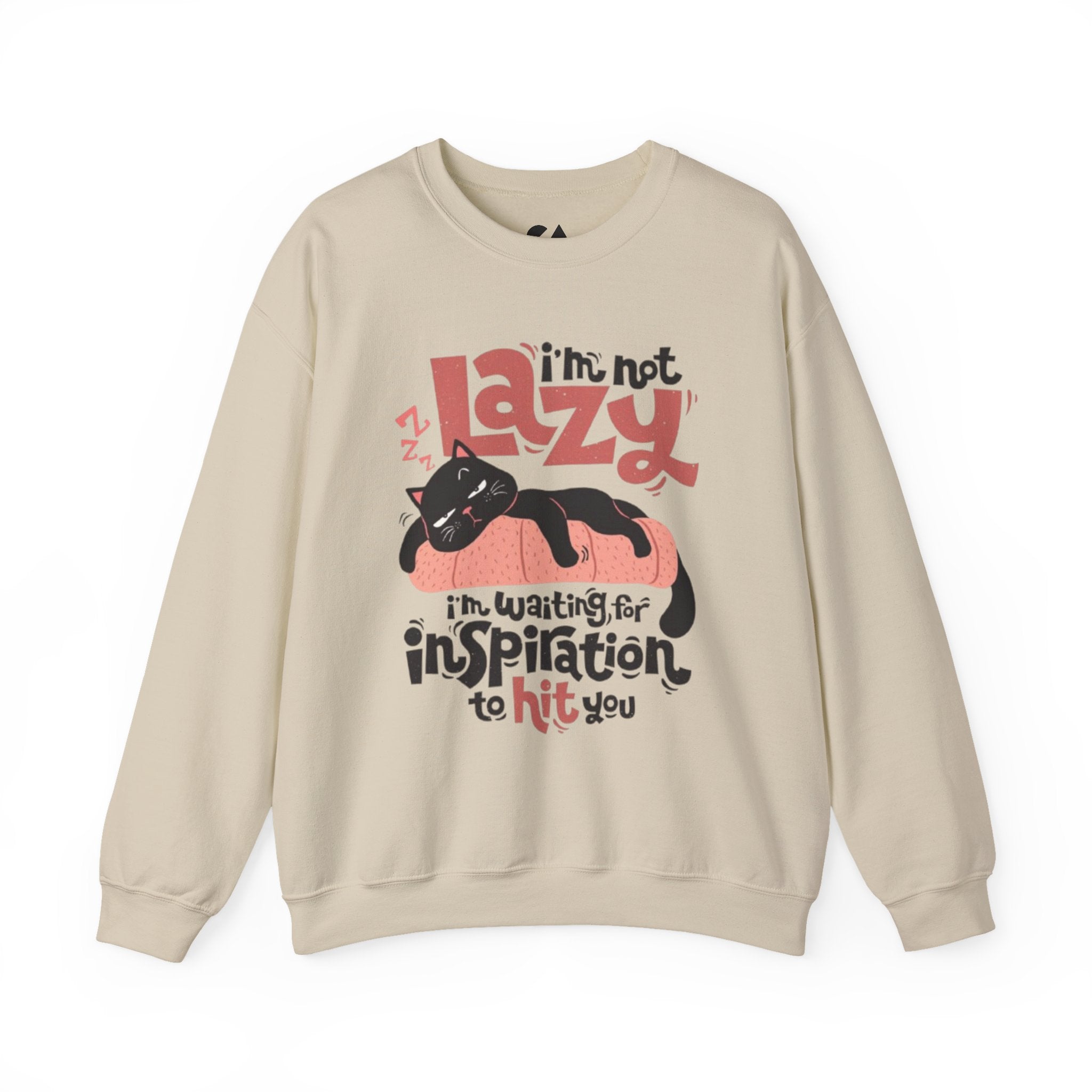 Crewneck Sweatshirt — “I’m Not Lazy, I’m Waiting for Inspiration to Hit You” Cat Graphic