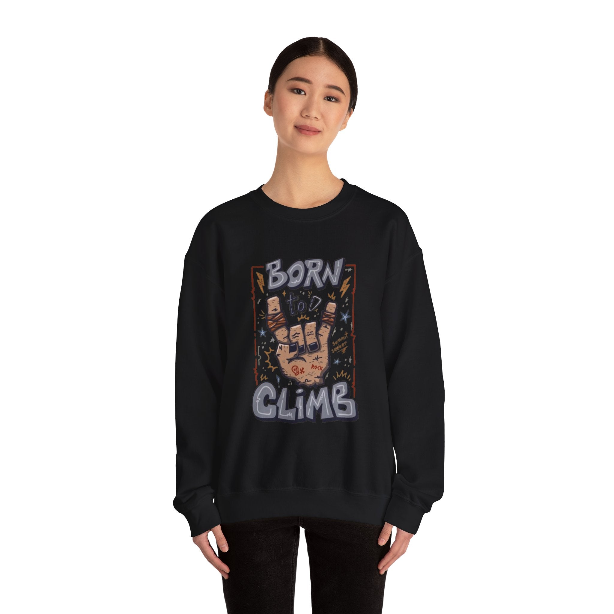 Climbing Crewneck Sweatshirt — "Born to Climb" Rock Climber Graphic