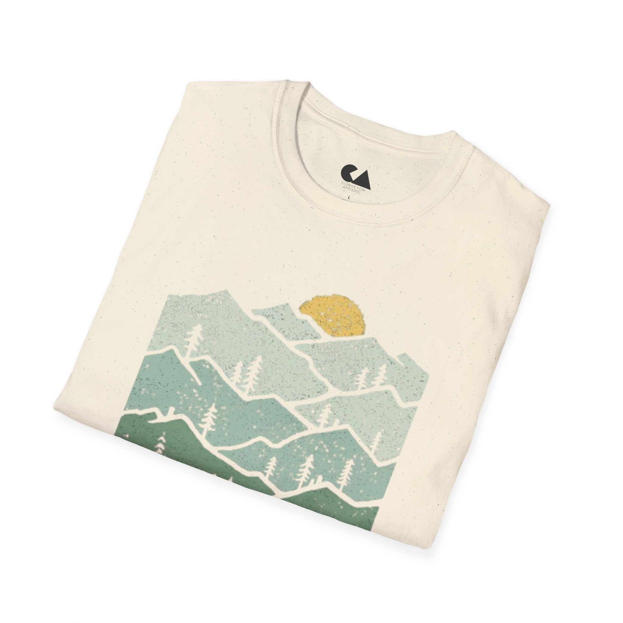 Mountain Sunrise T-Shirt — Retro Green Forest Camping Tee