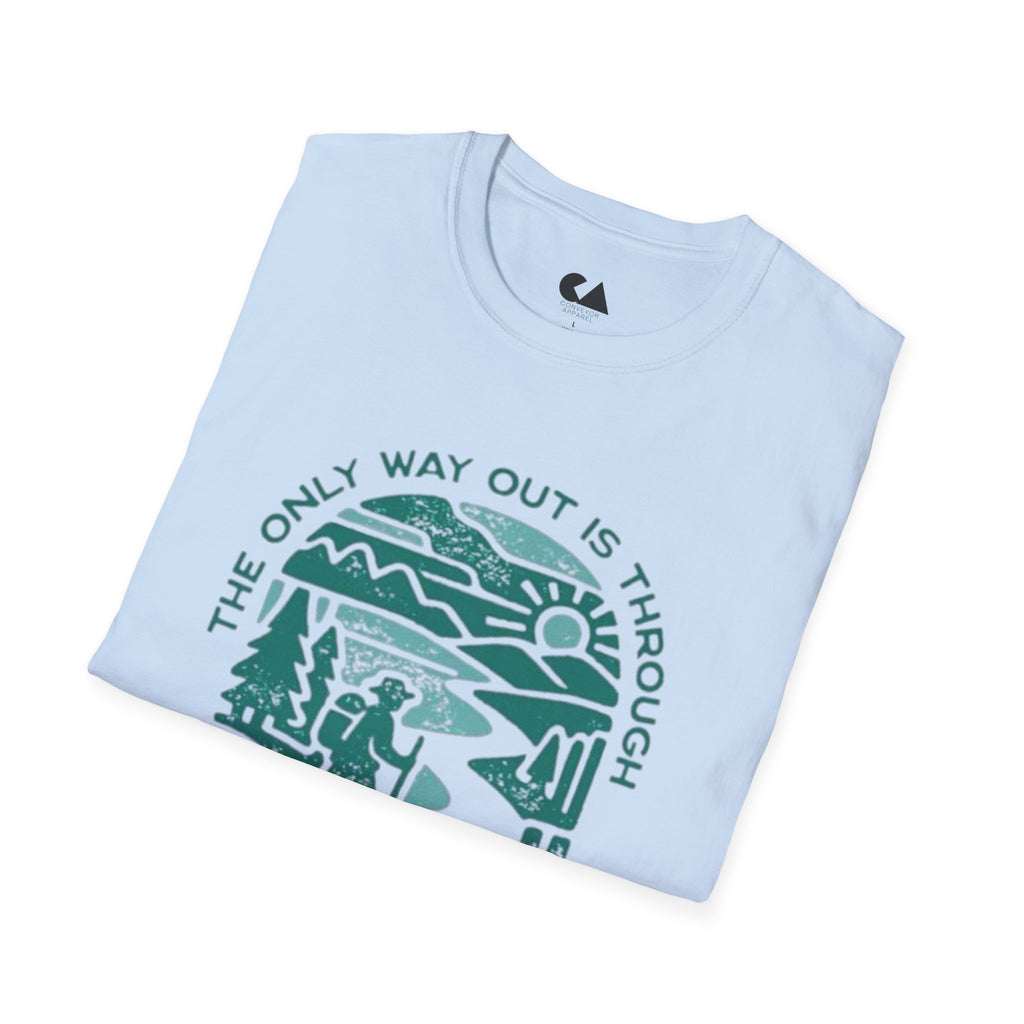 Adventure T‑Shirt — “The Only Way Out Is Through” Hiking Graphic Tee