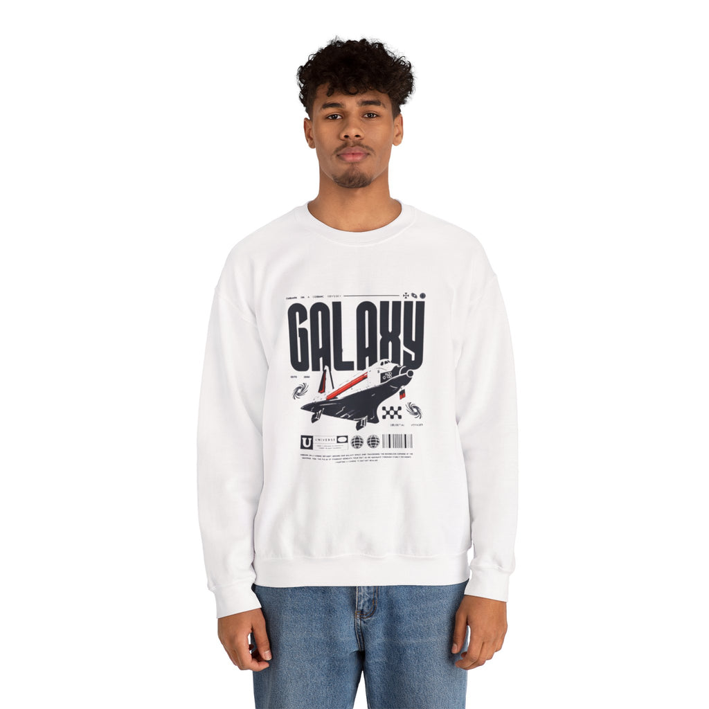 Galaxy Space Crewneck Sweatshirt — Retro Rocket Graphic
