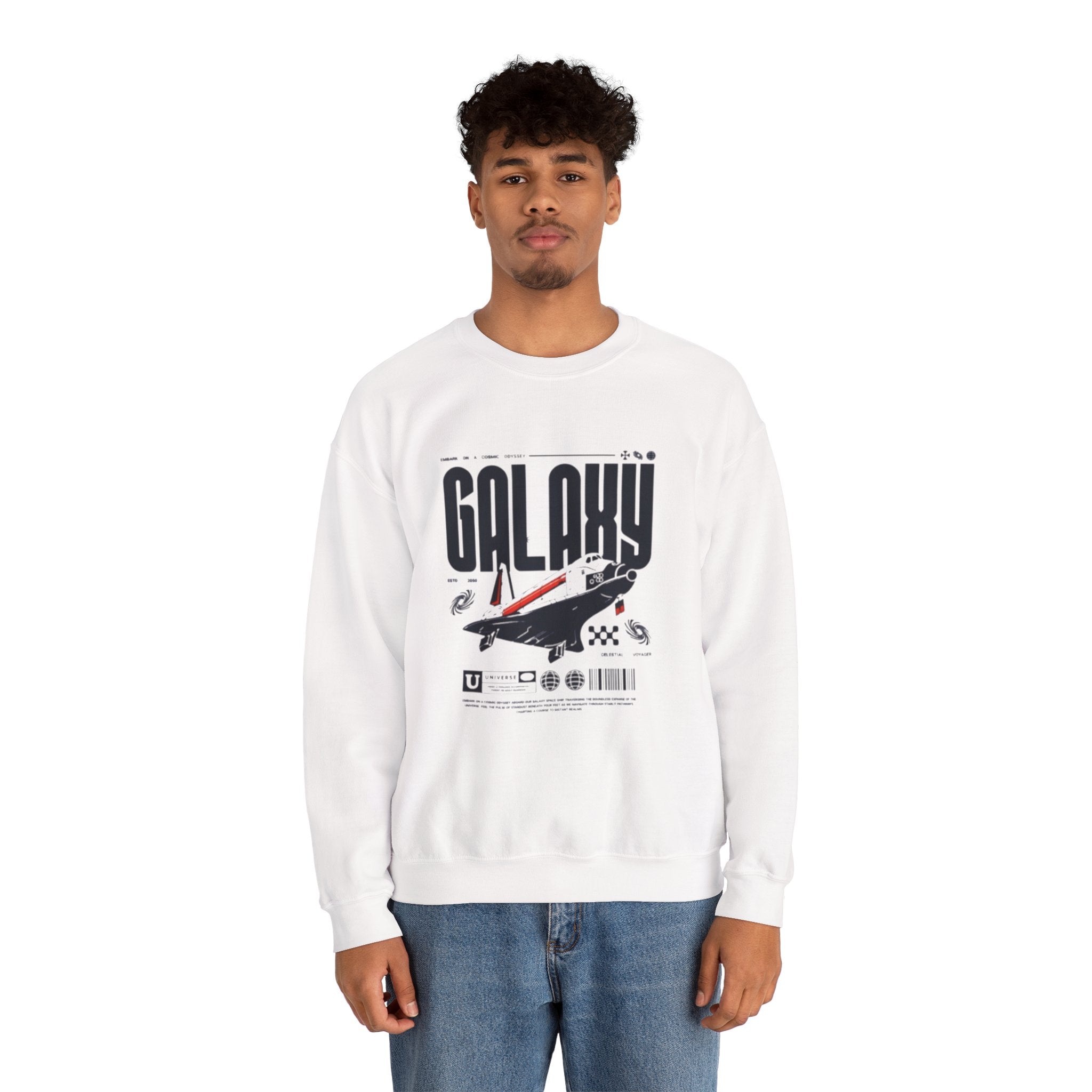 Galaxy Space Crewneck Sweatshirt — Retro Rocket Graphic