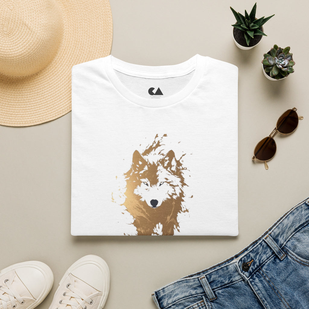Wolf Silhouette T-Shirt — Gold Watercolor Wolf Graphic Tee