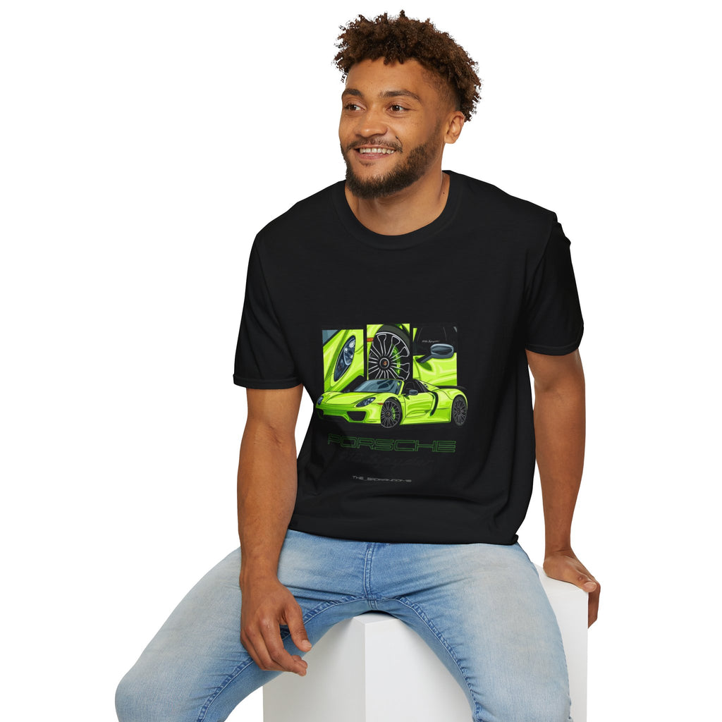 Porsche 918 Spyder Graphic T-Shirt — Neon Green Supercar Art Tee