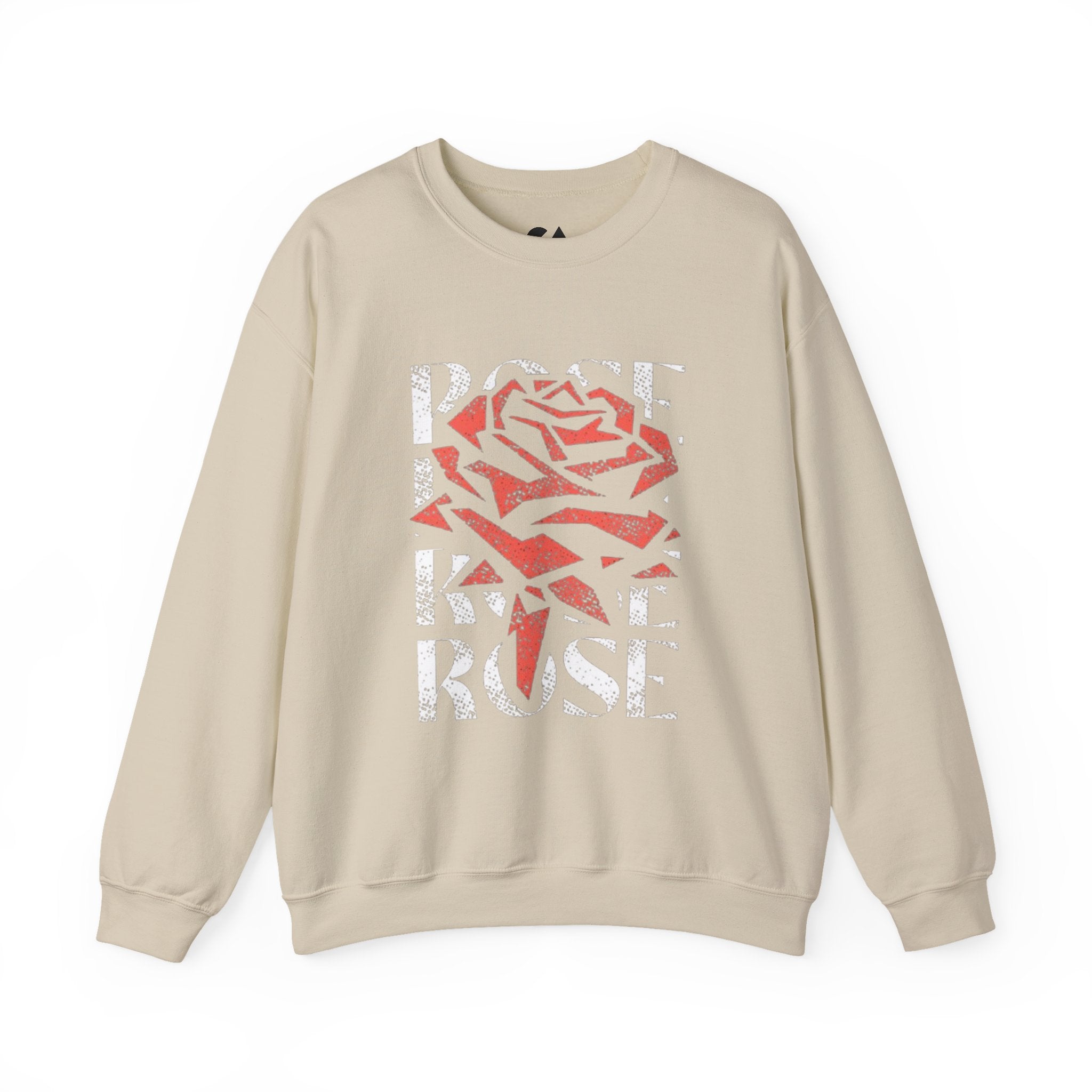 Rose Graphic Sweatshirt — Distressed Red Rose Text Design