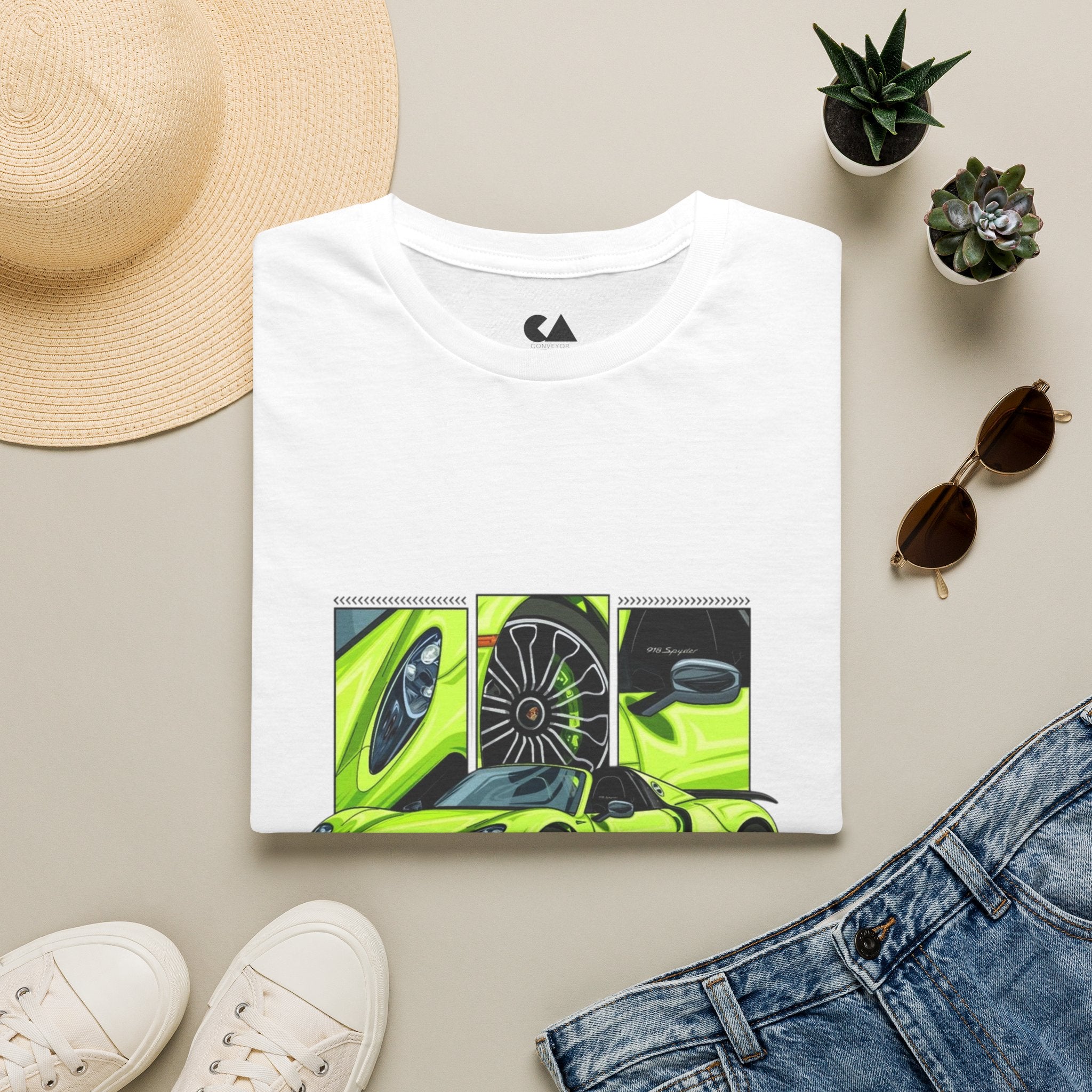 Porsche 918 Spyder Graphic T-Shirt — Neon Green Supercar Art Tee