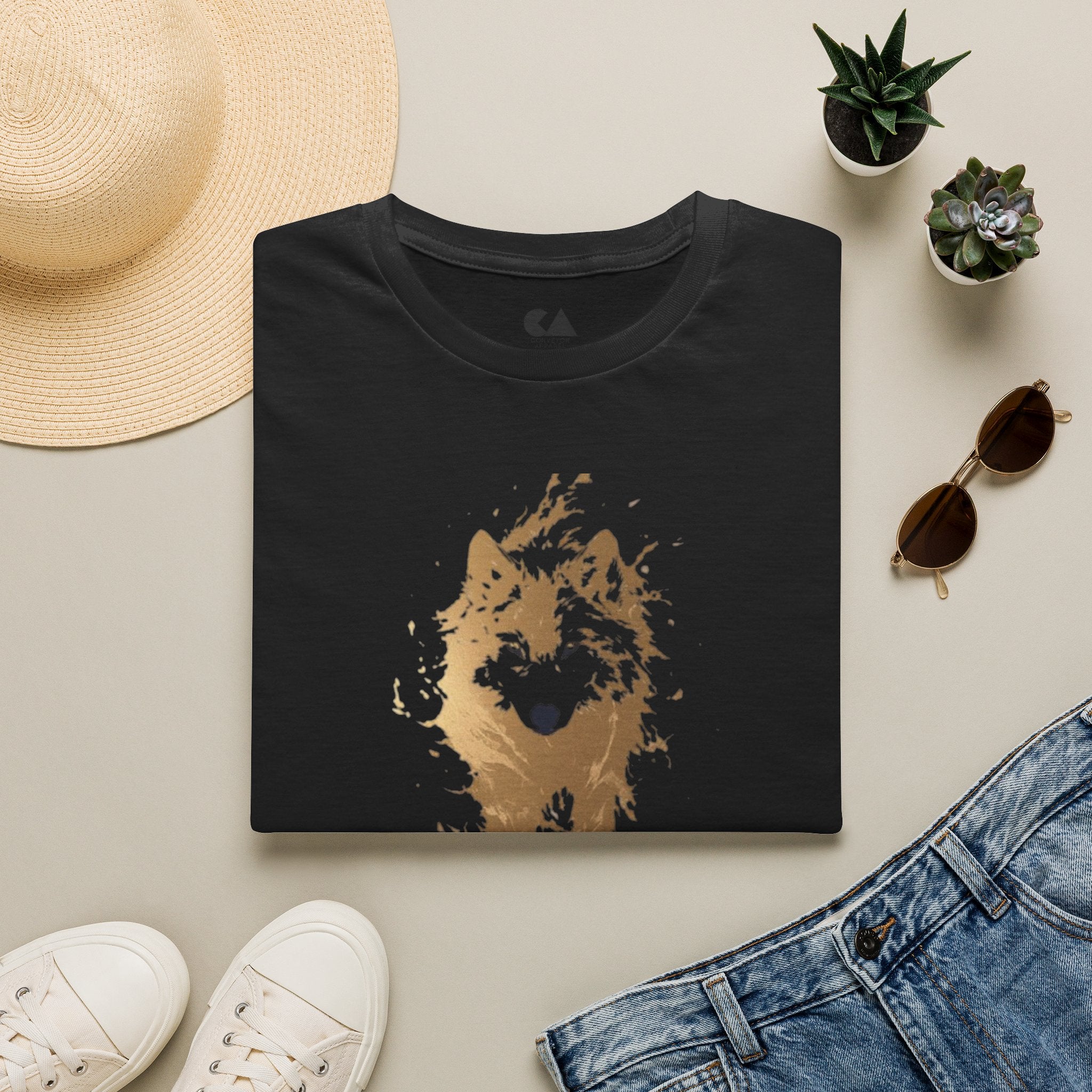Wolf Silhouette T-Shirt — Gold Watercolor Wolf Graphic Tee