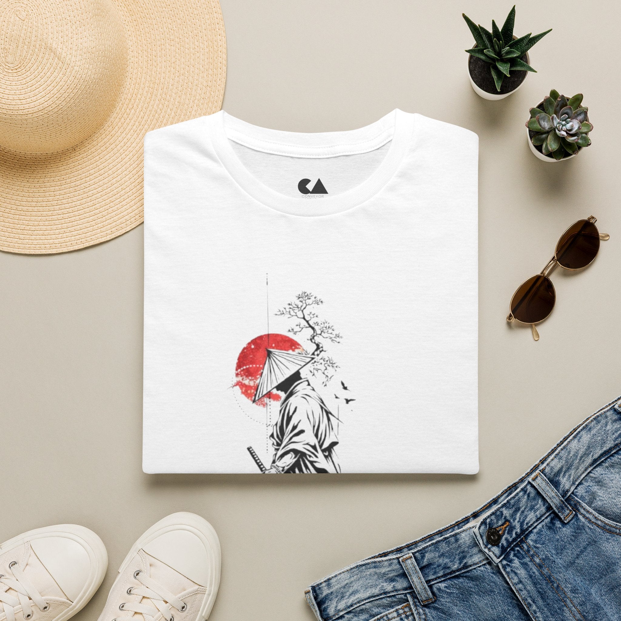 Samurai Sunset T-Shirt — Japanese Warrior Art Tee with Red Sun