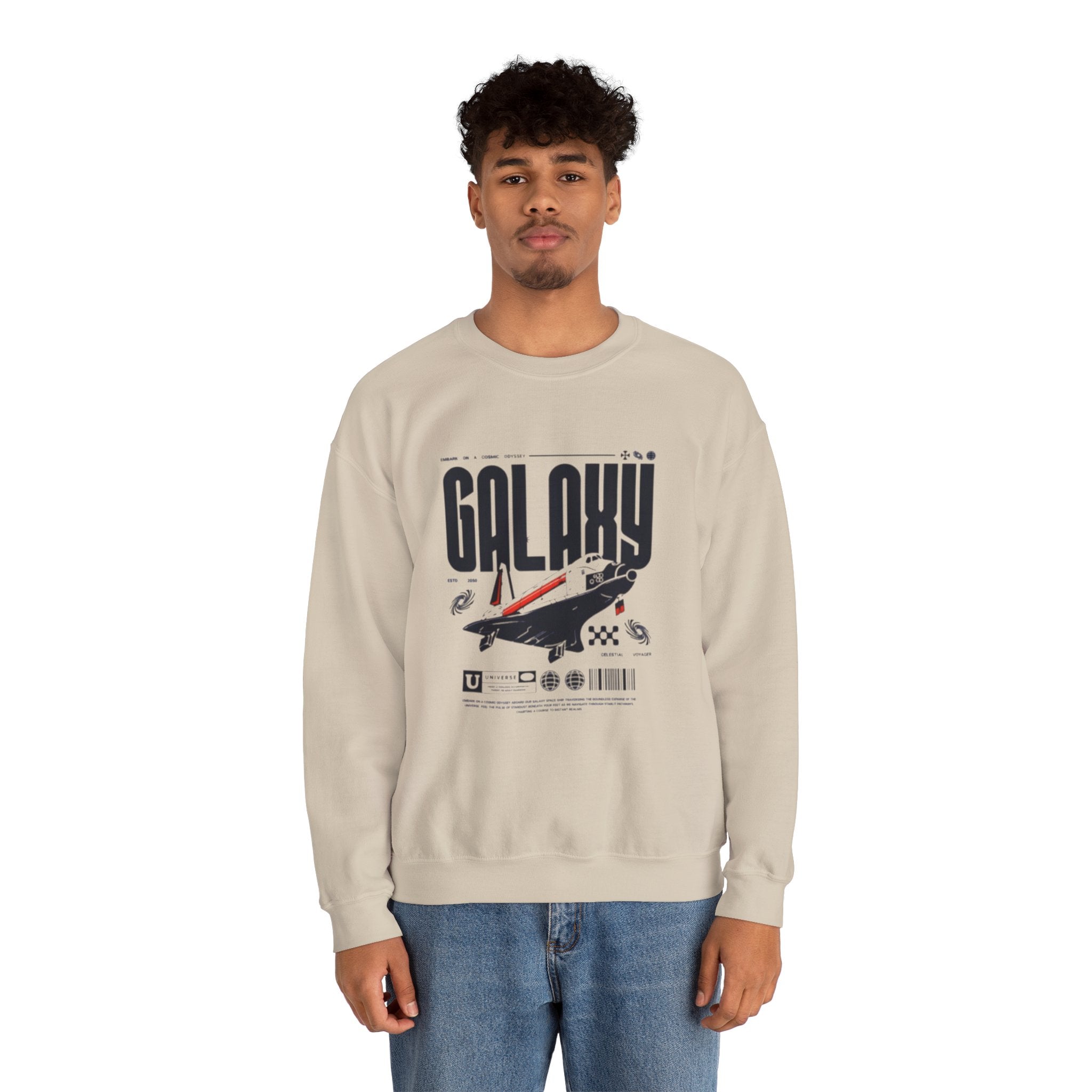 Galaxy Space Crewneck Sweatshirt — Retro Rocket Graphic