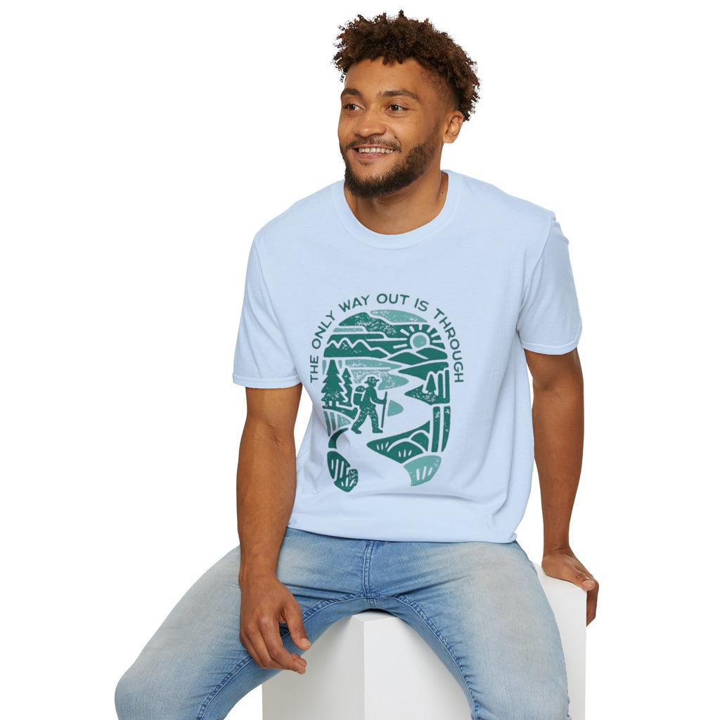 Adventure T‑Shirt — “The Only Way Out Is Through” Hiking Graphic Tee