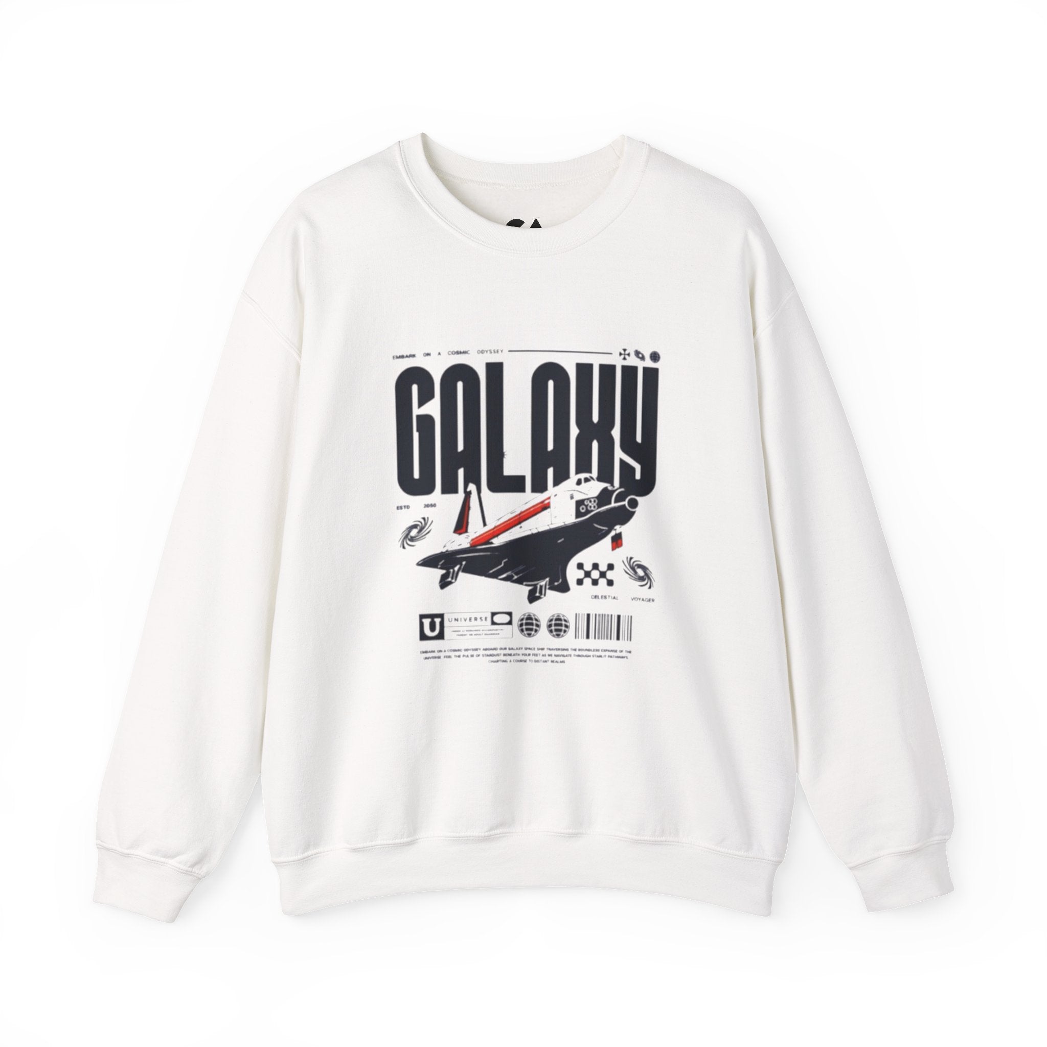 Galaxy Space Crewneck Sweatshirt — Retro Rocket Graphic