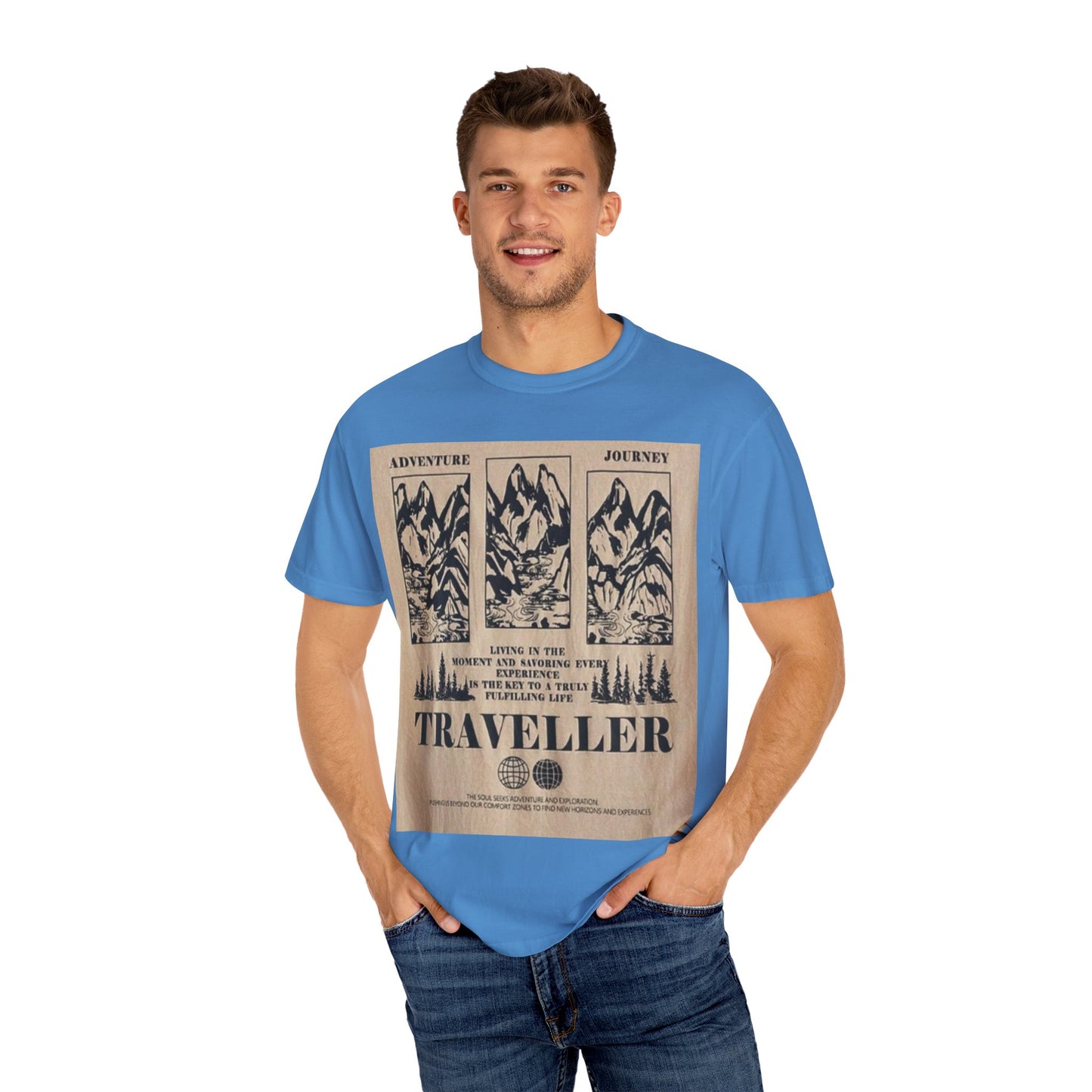 Adventure Traveller T-Shirt | Unisex Garment-Dyed Tee for Explorers, Outdoor Enthusiasts, Travel Lovers, Perfect Gift