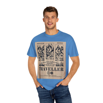 Adventure Traveller T-Shirt | Unisex Garment-Dyed Tee for Explorers, Outdoor Enthusiasts, Travel Lovers, Perfect Gift
