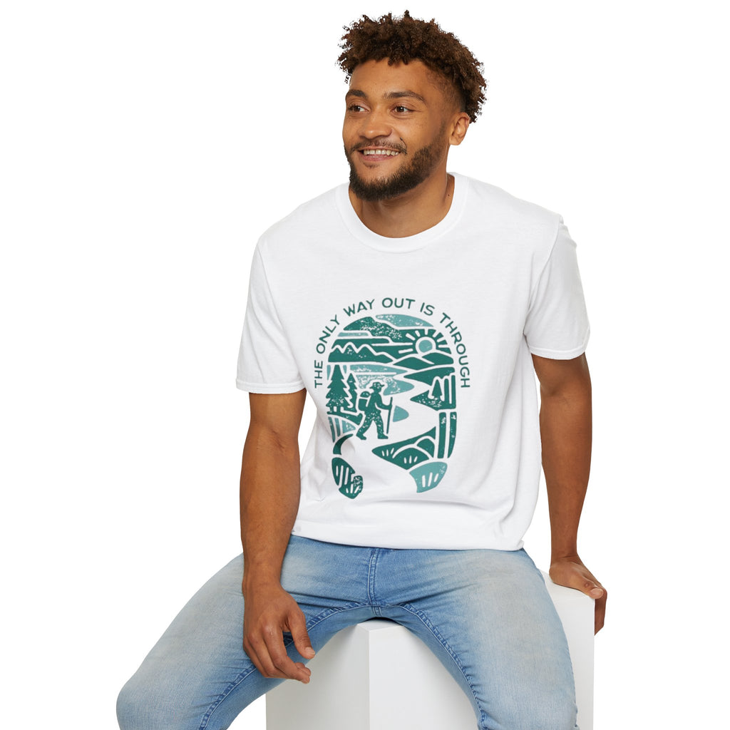 Adventure T‑Shirt — “The Only Way Out Is Through” Hiking Graphic Tee