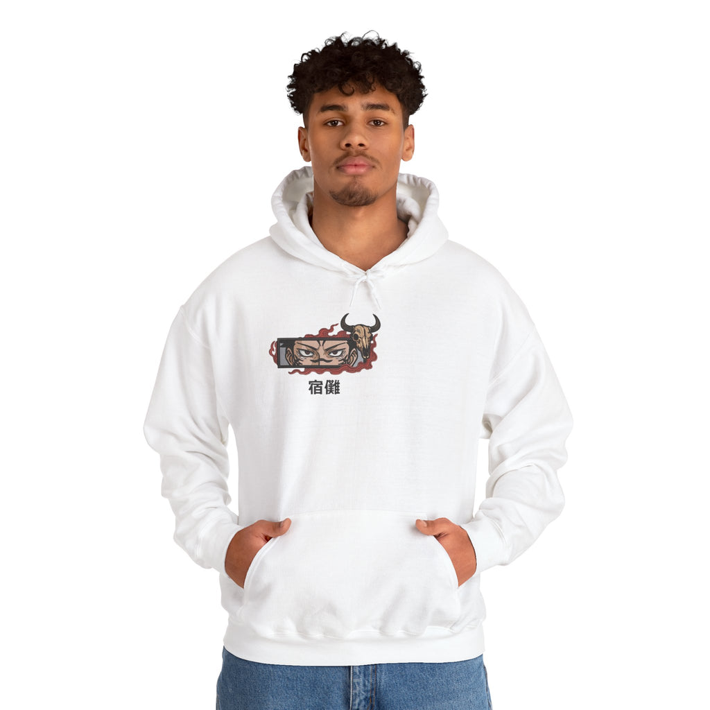 Hoodie — Demon Eye Graphic Hoodie with Kanji "宿傩" Urban Streetwear