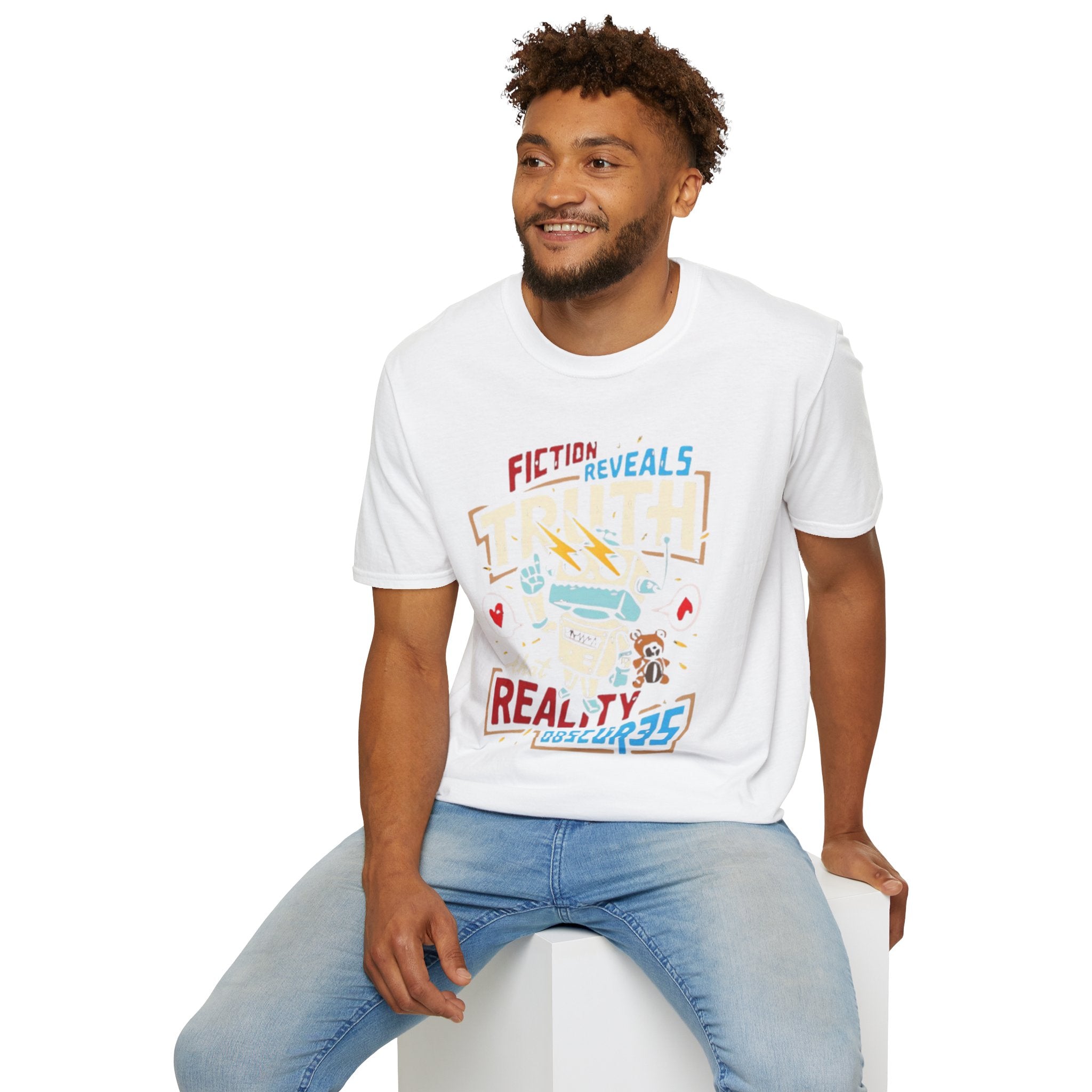 Fiction Reveals Truth Graphic T-Shirt — Retro Lightning Design