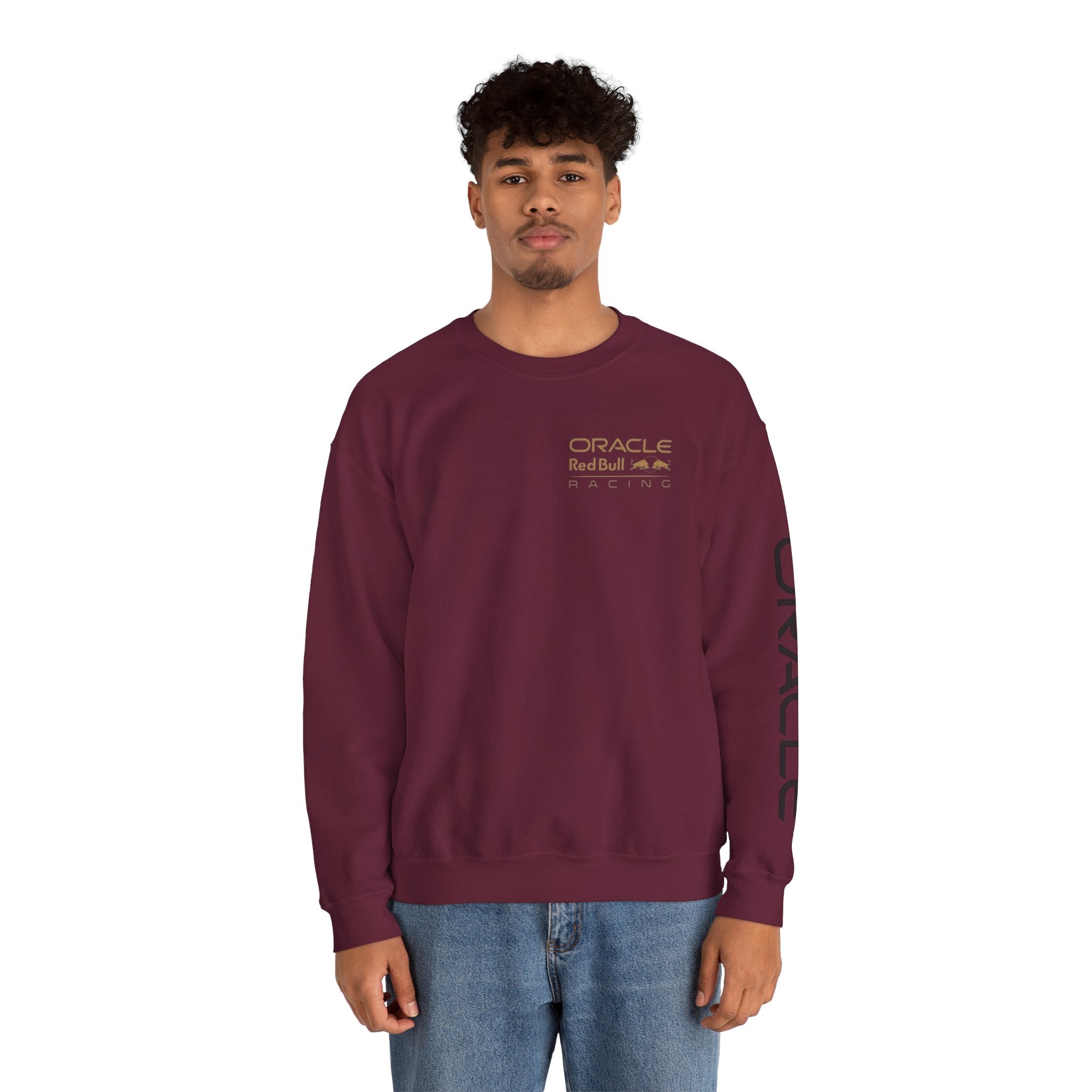 Oracle Red Bull Racing Crewneck Sweatshirt — Minimal Logo Sleeve Pullover