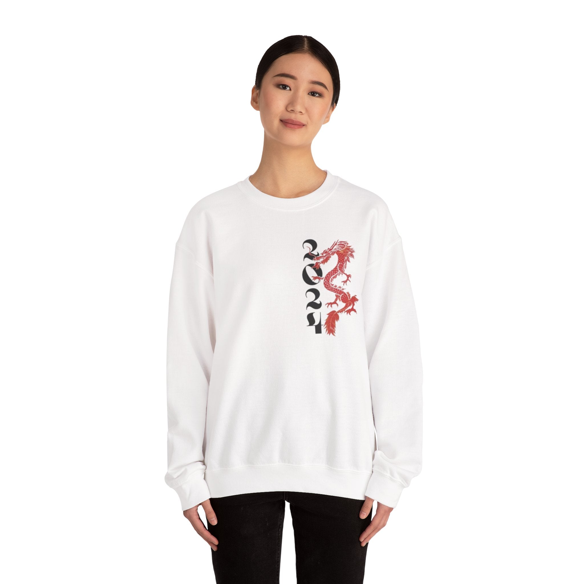 Crewneck Sweatshirt — Red Dragon Vertical Kanji Design