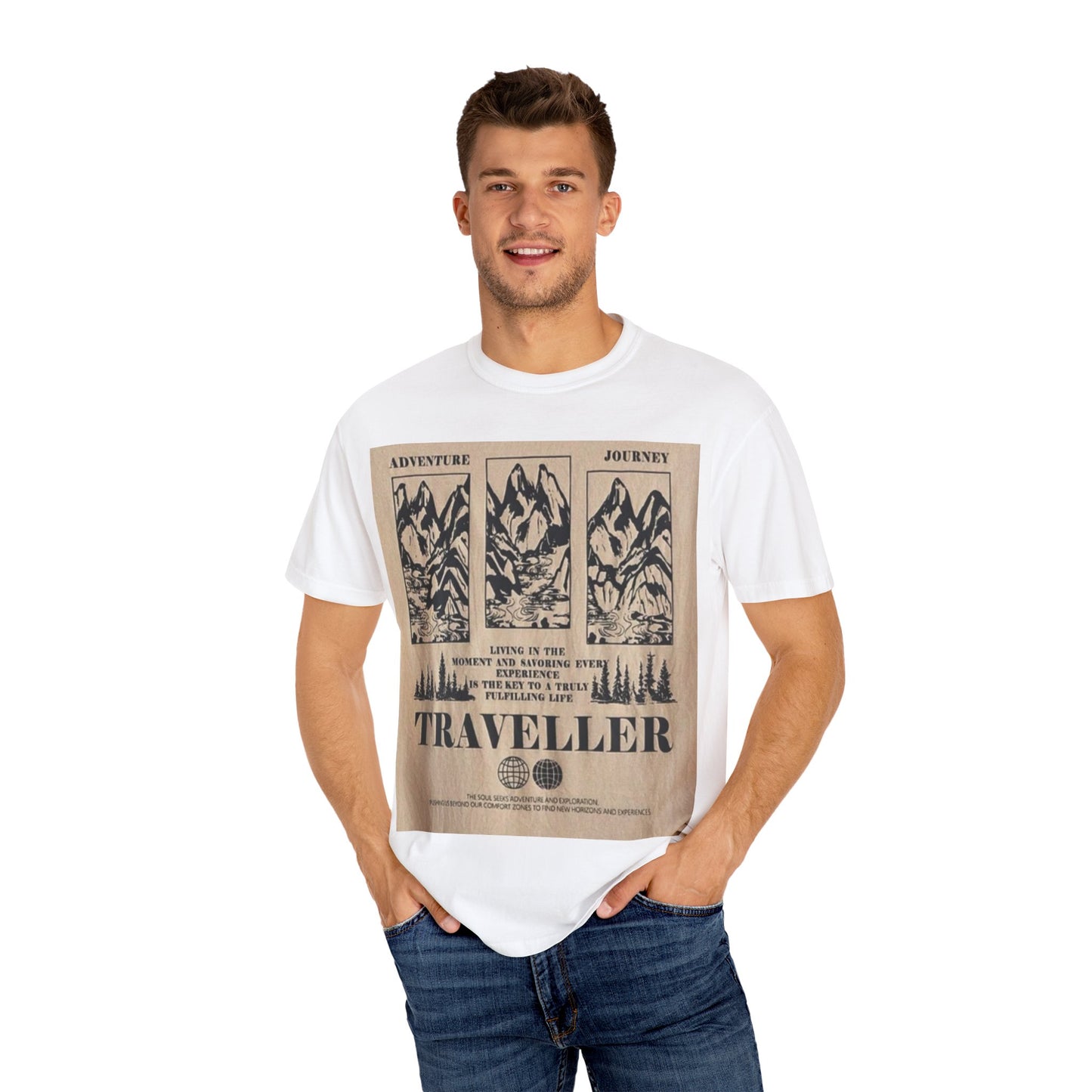 Adventure Traveller T-Shirt | Unisex Garment-Dyed Tee for Explorers, Outdoor Enthusiasts, Travel Lovers, Perfect Gift