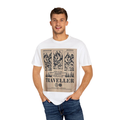 Adventure Traveller T-Shirt | Unisex Garment-Dyed Tee for Explorers, Outdoor Enthusiasts, Travel Lovers, Perfect Gift