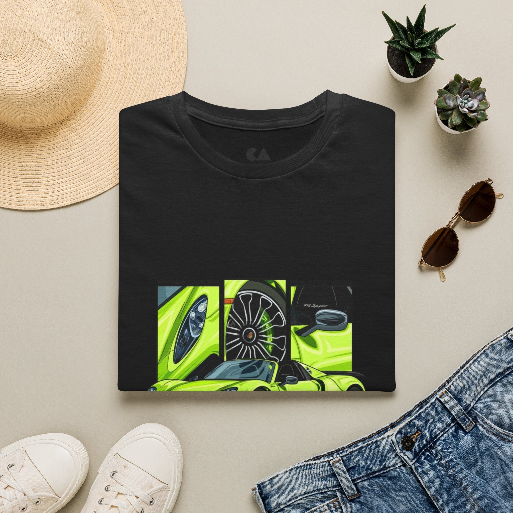 Porsche 918 Spyder Graphic T-Shirt — Neon Green Supercar Art Tee