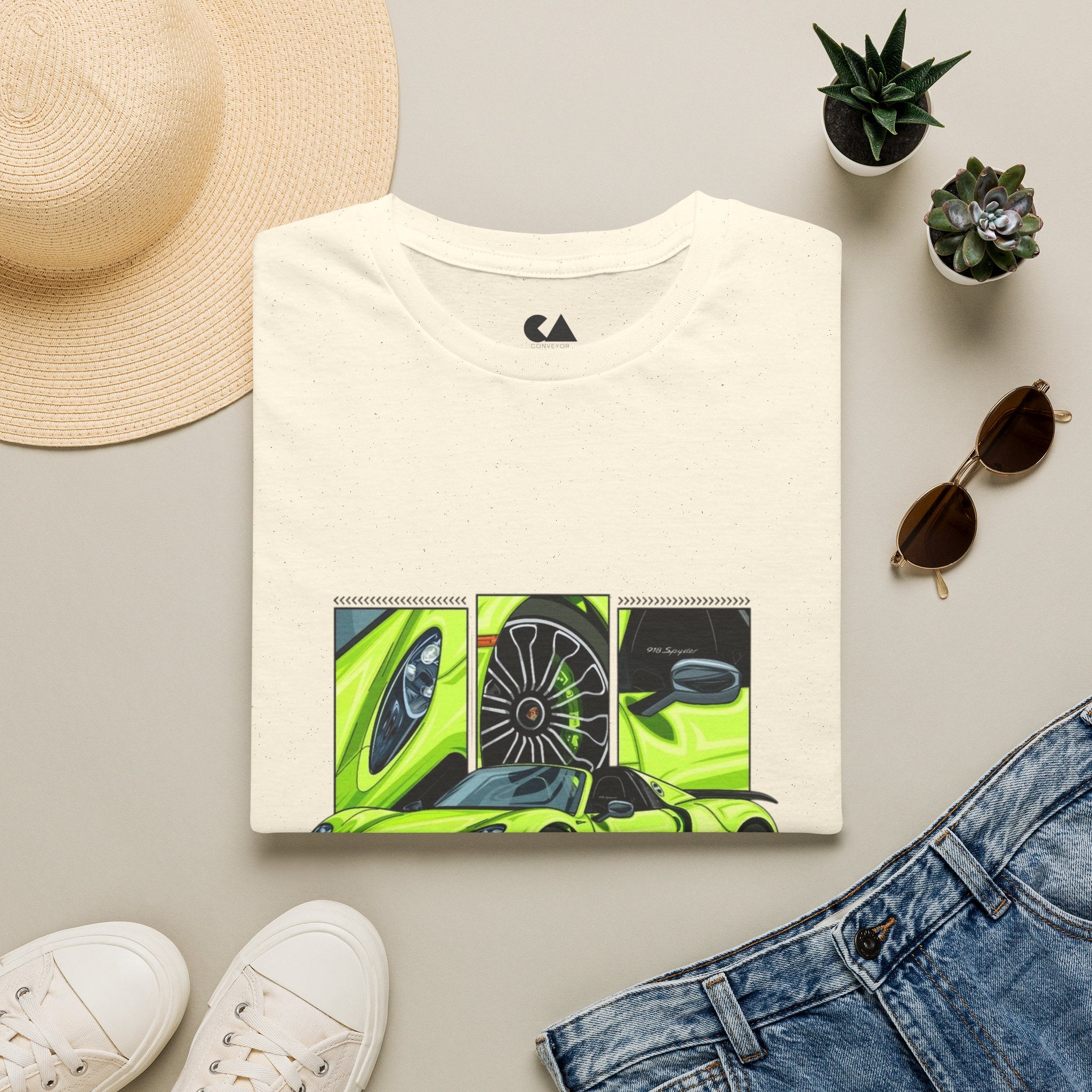 Porsche 918 Spyder Graphic T-Shirt — Neon Green Supercar Art Tee