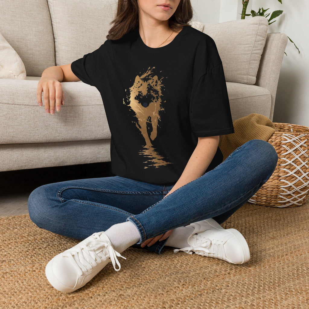 Wolf Silhouette T-Shirt — Gold Watercolor Wolf Graphic Tee