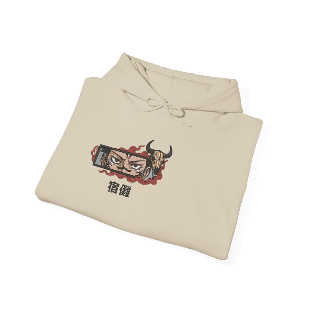 Hoodie — Demon Eye Graphic Hoodie with Kanji "宿傩" Urban Streetwear