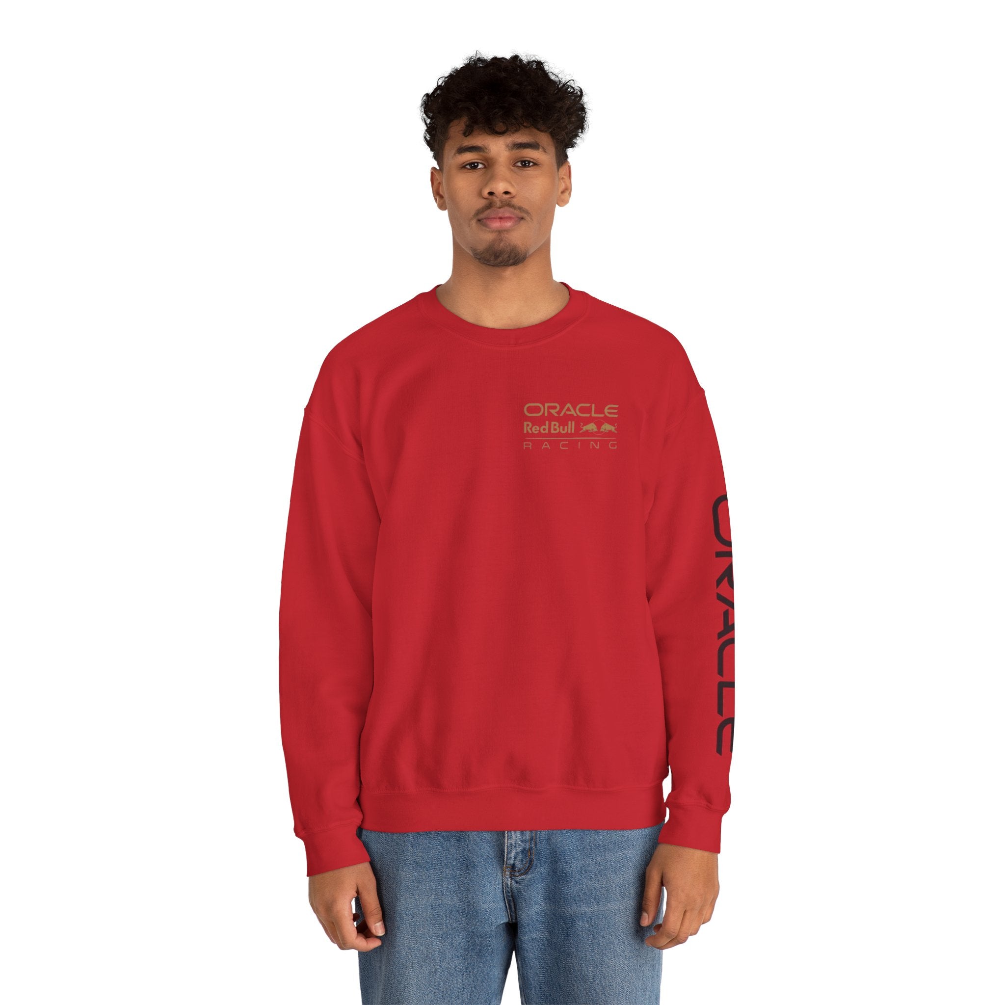 Oracle Red Bull Racing Crewneck Sweatshirt — Minimal Logo Sleeve Pullover