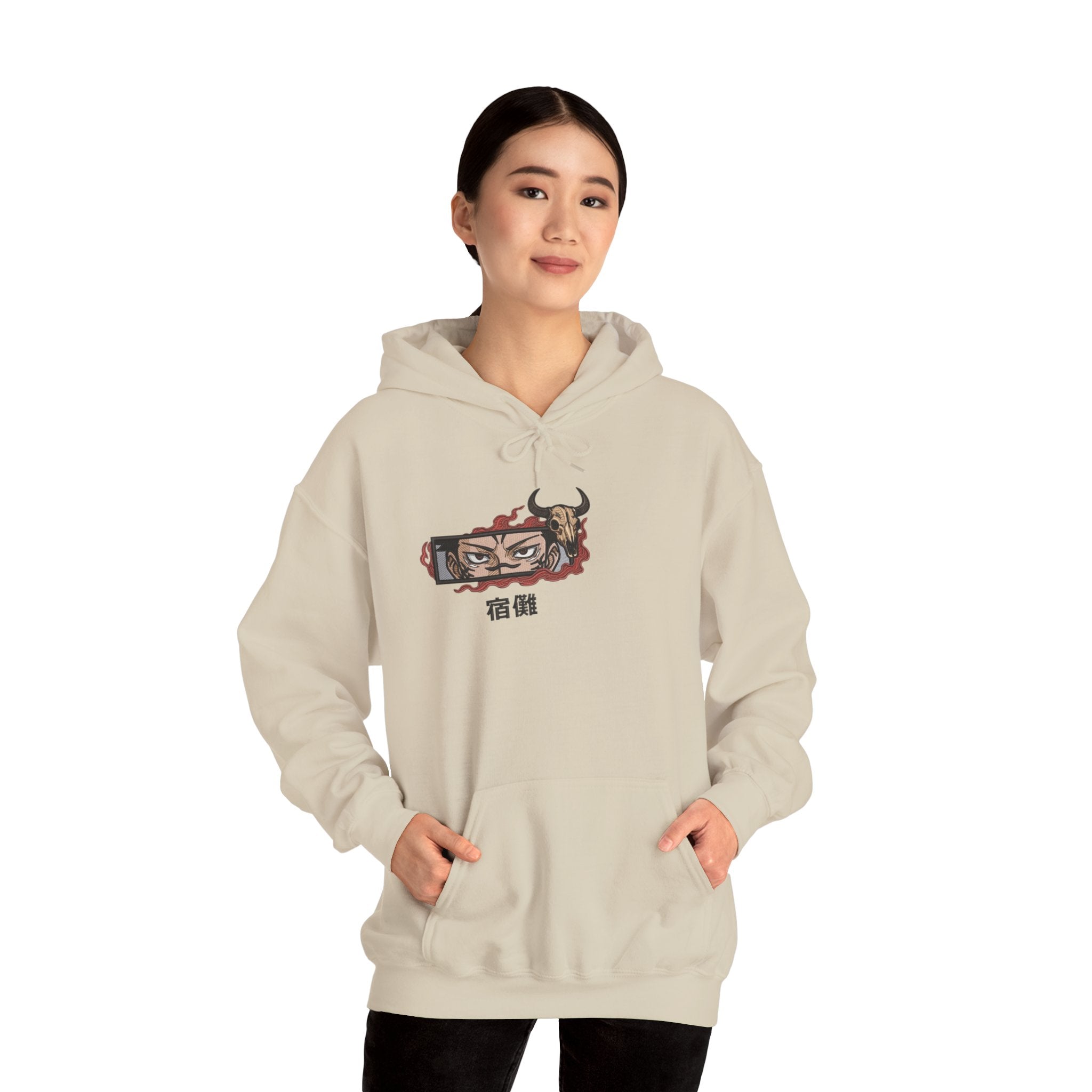 Hoodie — Demon Eye Graphic Hoodie with Kanji "宿傩" Urban Streetwear