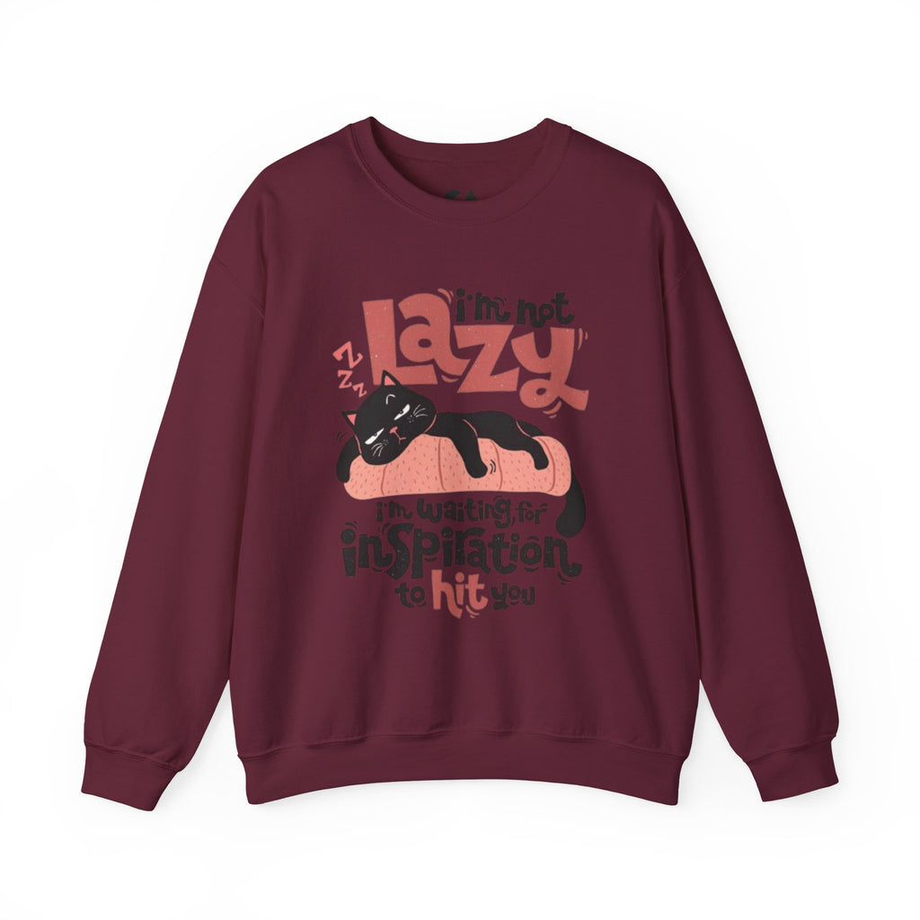 Crewneck Sweatshirt — “I’m Not Lazy, I’m Waiting for Inspiration to Hit You” Cat Graphic