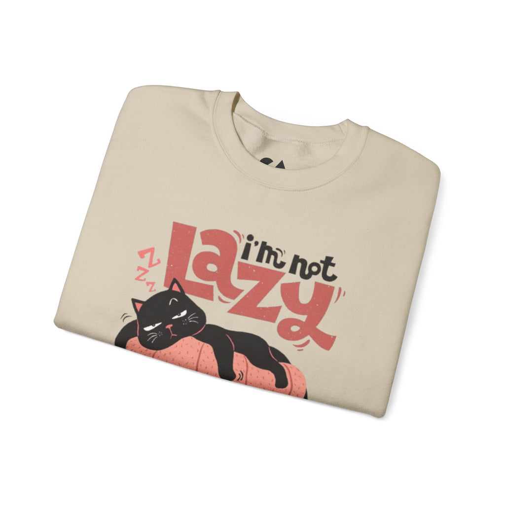 Crewneck Sweatshirt — “I’m Not Lazy, I’m Waiting for Inspiration to Hit You” Cat Graphic