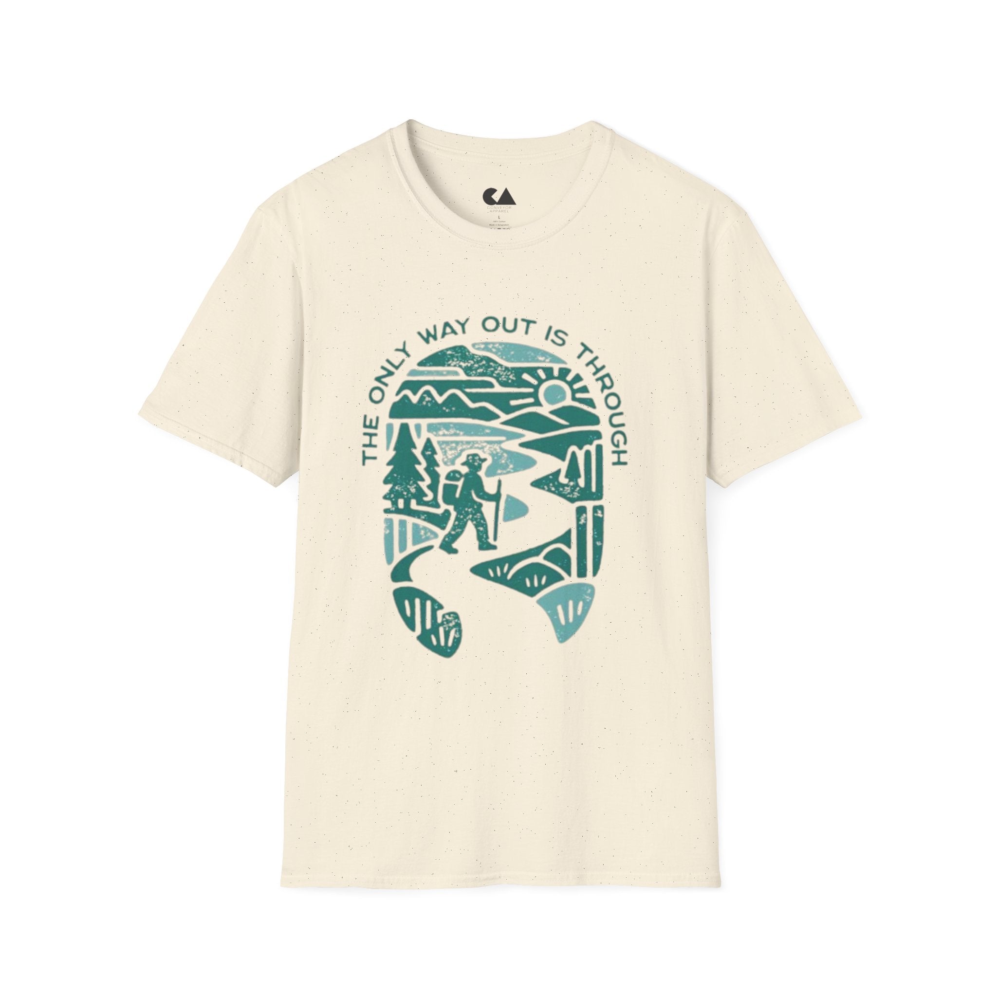 Adventure T‑Shirt — “The Only Way Out Is Through” Hiking Graphic Tee