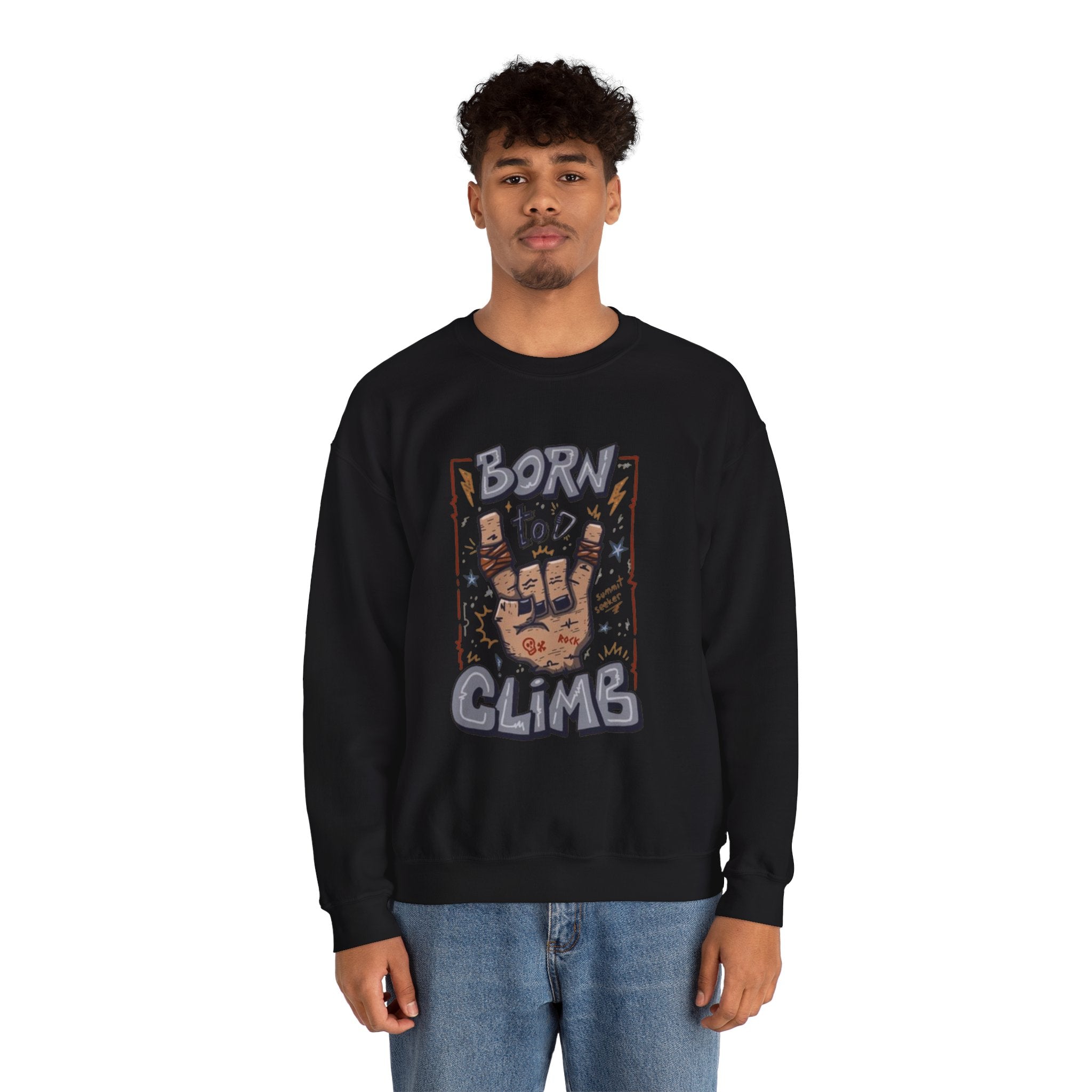 Climbing Crewneck Sweatshirt — "Born to Climb" Rock Climber Graphic