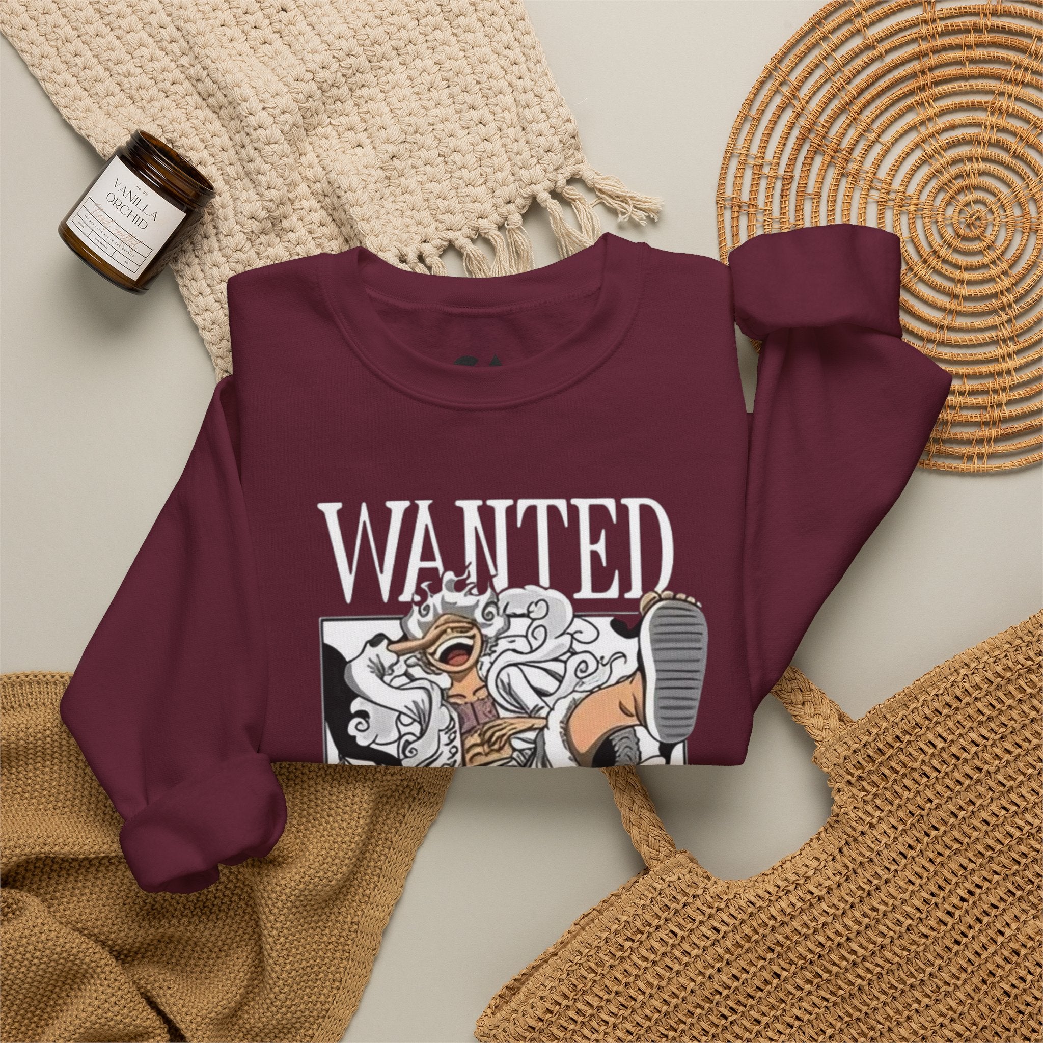 Monkey D Luffy Crewneck Sweatshirt — Playful Skateboarding Anime Illustration