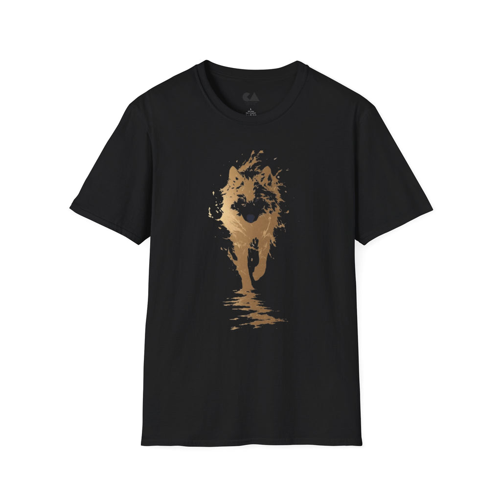 Wolf Silhouette T-Shirt — Gold Watercolor Wolf Graphic Tee