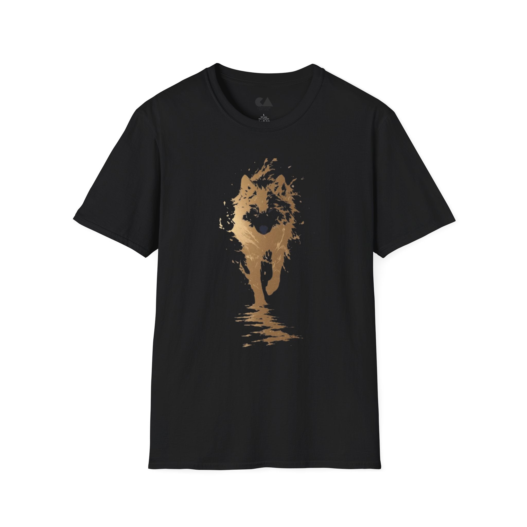 Wolf Silhouette T-Shirt — Gold Watercolor Wolf Graphic Tee