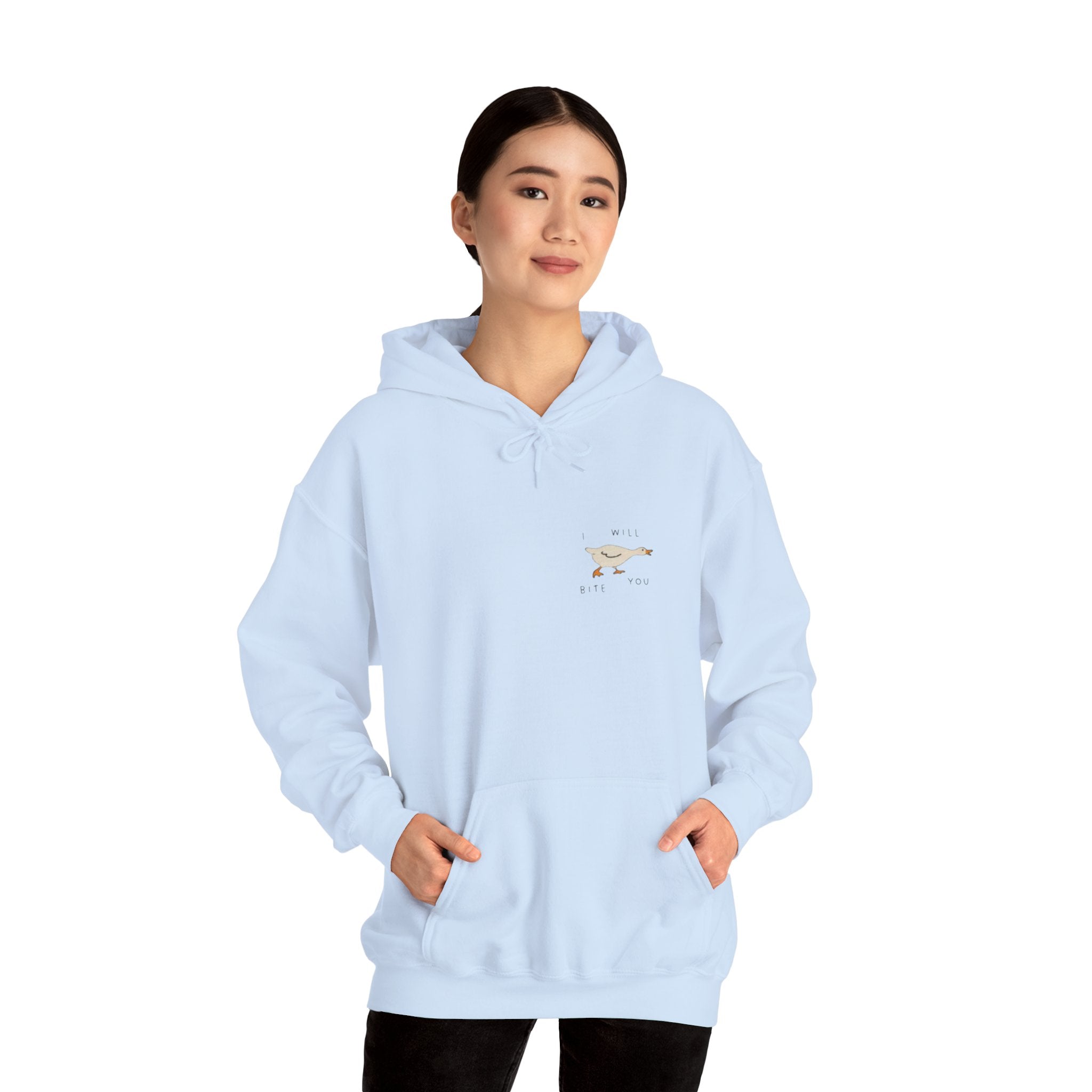 Minimal Running Duck Hoodie — Small Chest Illustration Sweatshirt