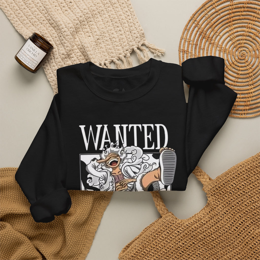 Monkey D Luffy Crewneck Sweatshirt — Playful Skateboarding Anime Illustration