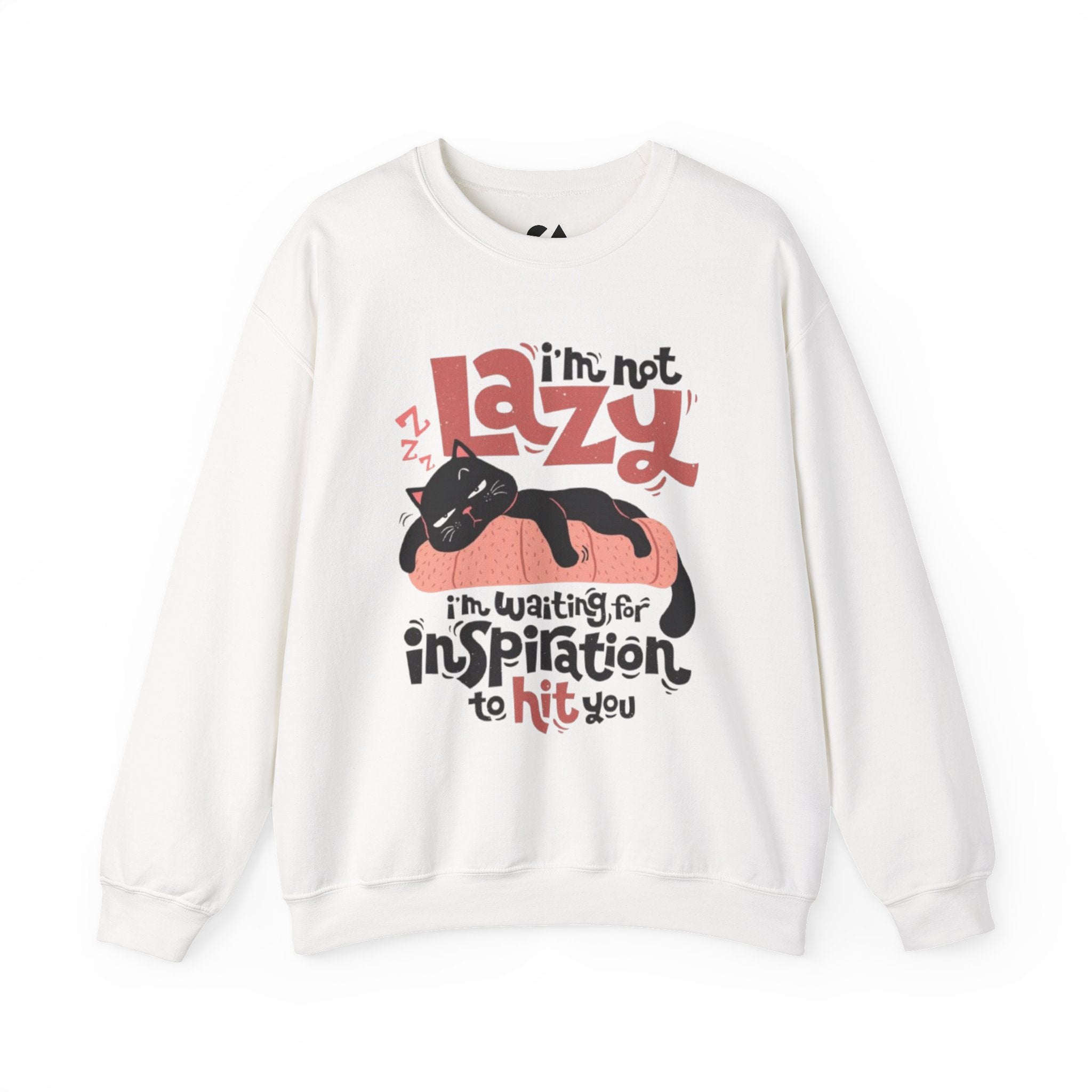 Crewneck Sweatshirt — “I’m Not Lazy, I’m Waiting for Inspiration to Hit You” Cat Graphic