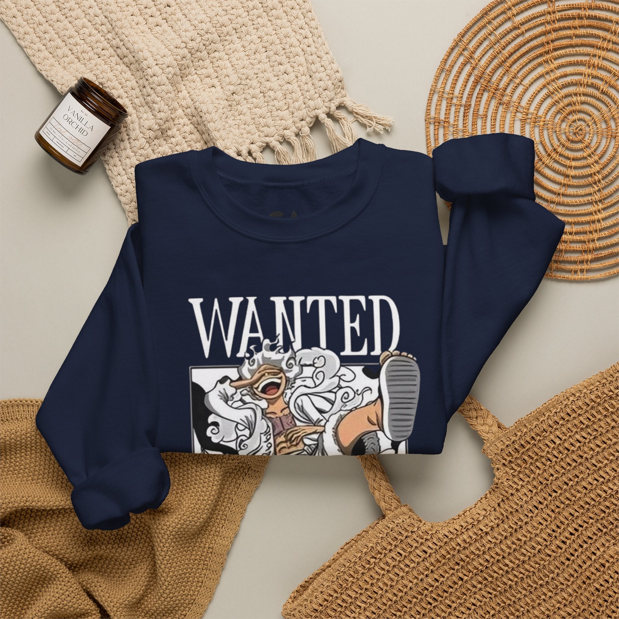 Monkey D Luffy Crewneck Sweatshirt — Playful Skateboarding Anime Illustration
